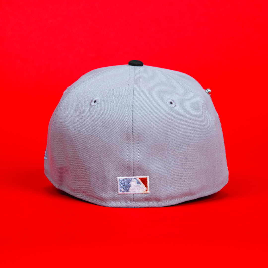 NEW ERA EXCLUSIVE 59FIFTY GREY/ BLACK CHICAGO CUBS W/ "BE ALERT FOR FOUL BALLS" SIDE PATCH