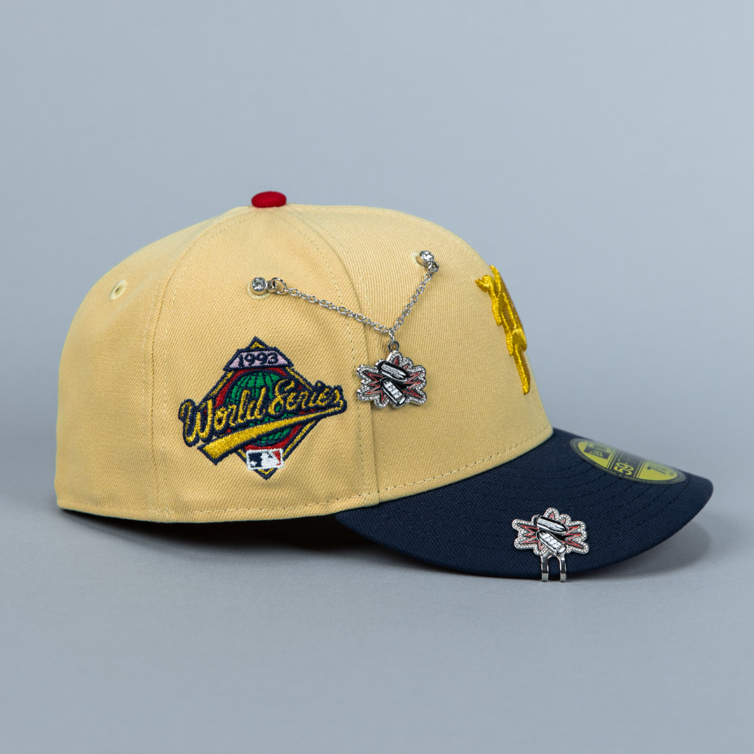 NEW ERA EXCLUSIVE 59FIFTY VEGAS GOLD/ NAVY PHILADELPHIA PHILLIES W/ 1997 WORLD SERIES SIDE PATCH