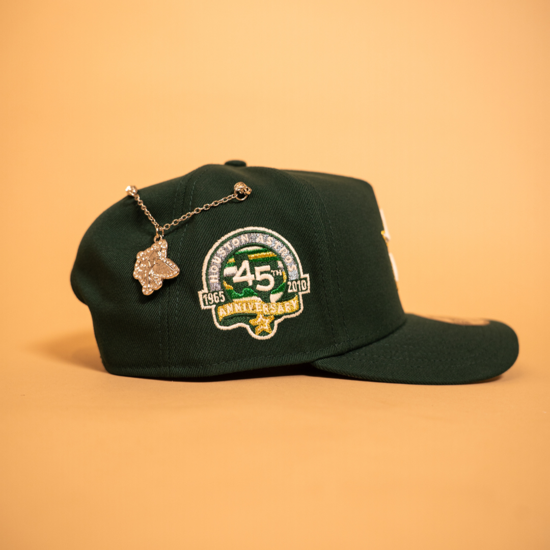 NEW ERA EXCLUSIVE 9FIFTY A-FRAME FOREST GREEN HOUSTON ASTROS SNAPBACK W/ 45TH ANNIVERSARY SIDE PATCH
