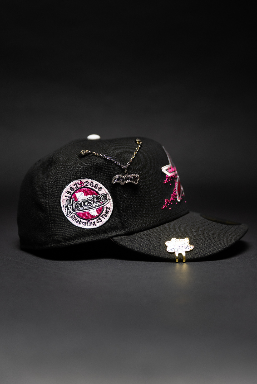 NEW ERA EXCLUSIVE 59FIFTY BLACK HOUSTON ASTROS W/ FLORAL LOGO + CELEBRATING 45 YEARS SIDE PATCH