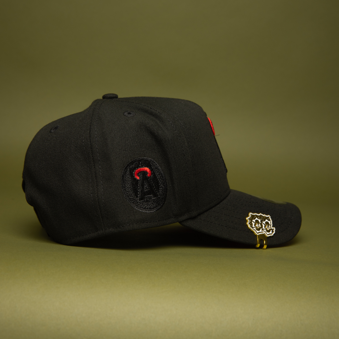 NEW ERA 9FIFTY A-FRAME BLACKED OUT ANAHEIM ANGELS SNAPBACK W/ 25TH ANNIVERSARY SIDE PATCH