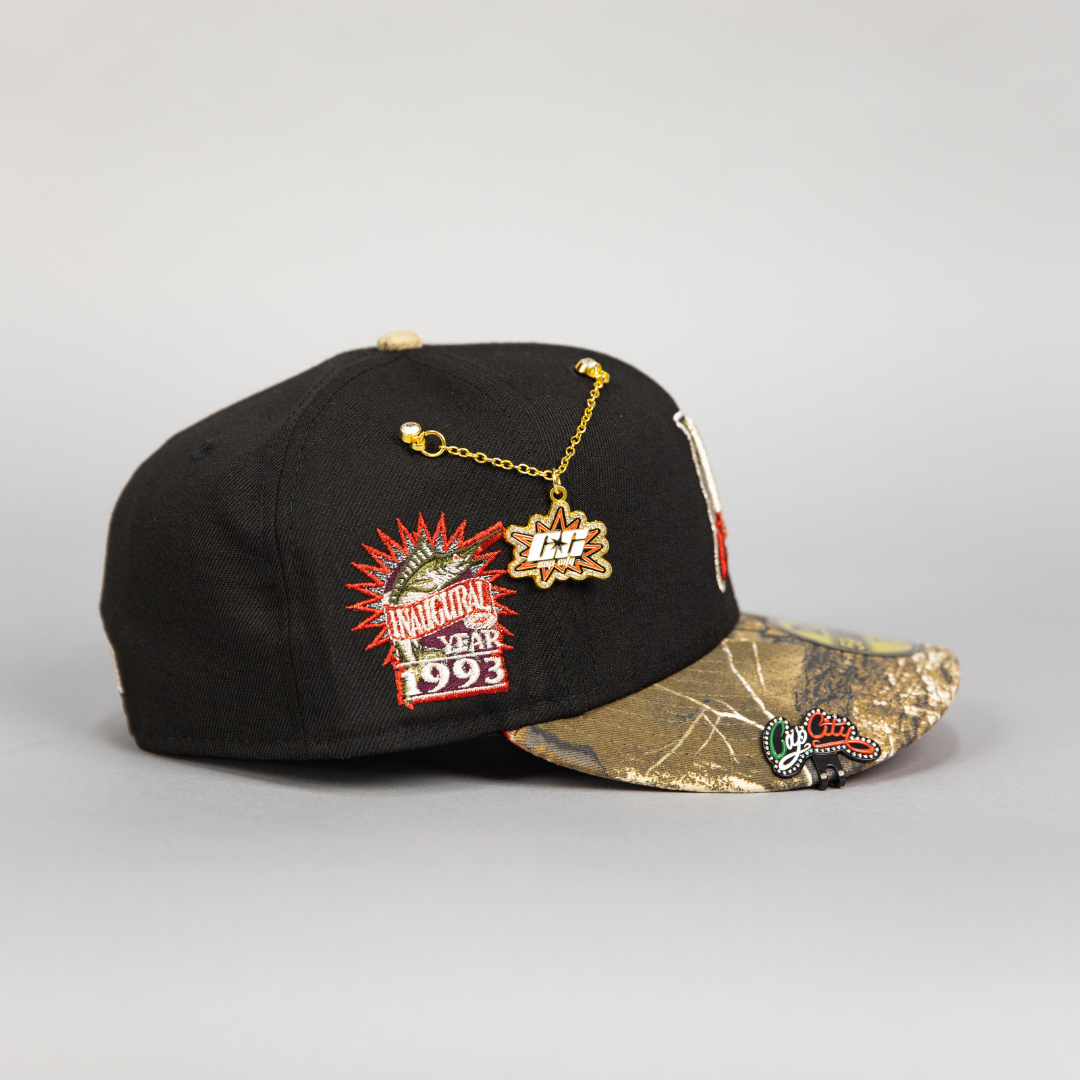 NEW ERA EXCLUSIVE 59FIFTY BLACK/ REALTREE FLORIDA MARLINS W/ 1993 INAUGURAL YEAR SIDE PATCH