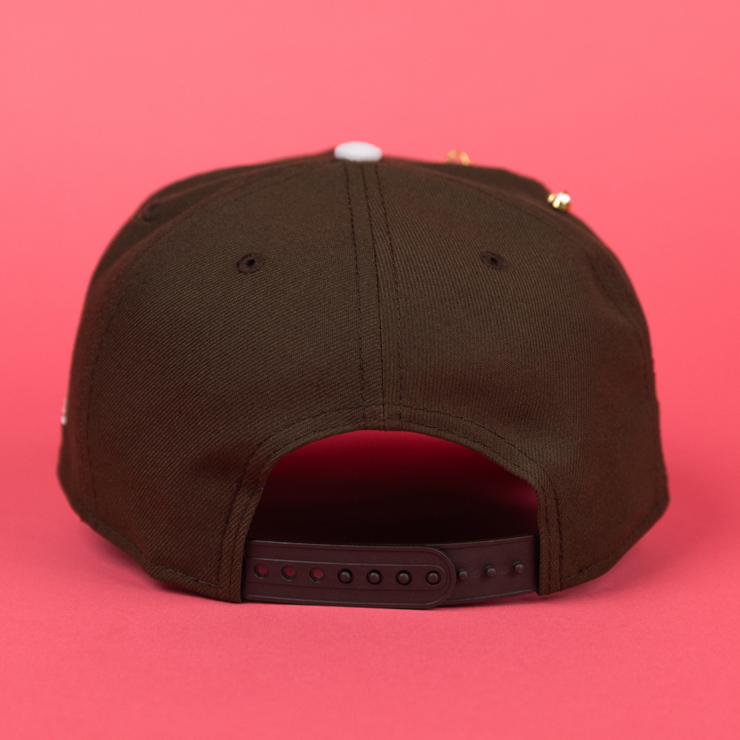 NEW ERA EXCLUSIVE 9FIFTY BROWN LOS ANGELES DODGERS SNAPBACK W/ PINK ROSES + WORLD SERIES SIDE PATCH