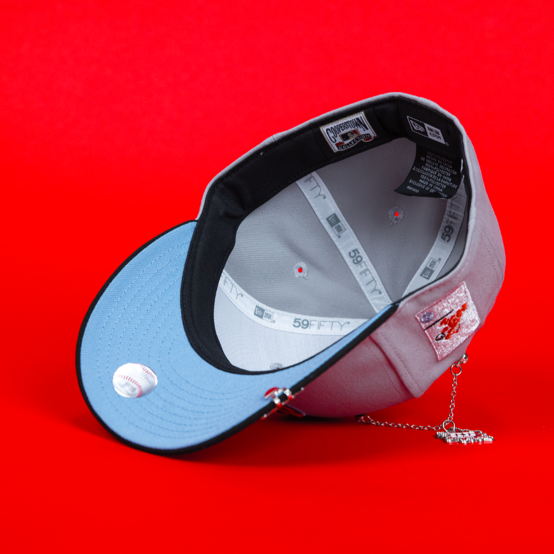 NEW ERA EXCLUSIVE 59FIFTY GREY/ BLACK CHICAGO CUBS W/ "BE ALERT FOR FOUL BALLS" SIDE PATCH