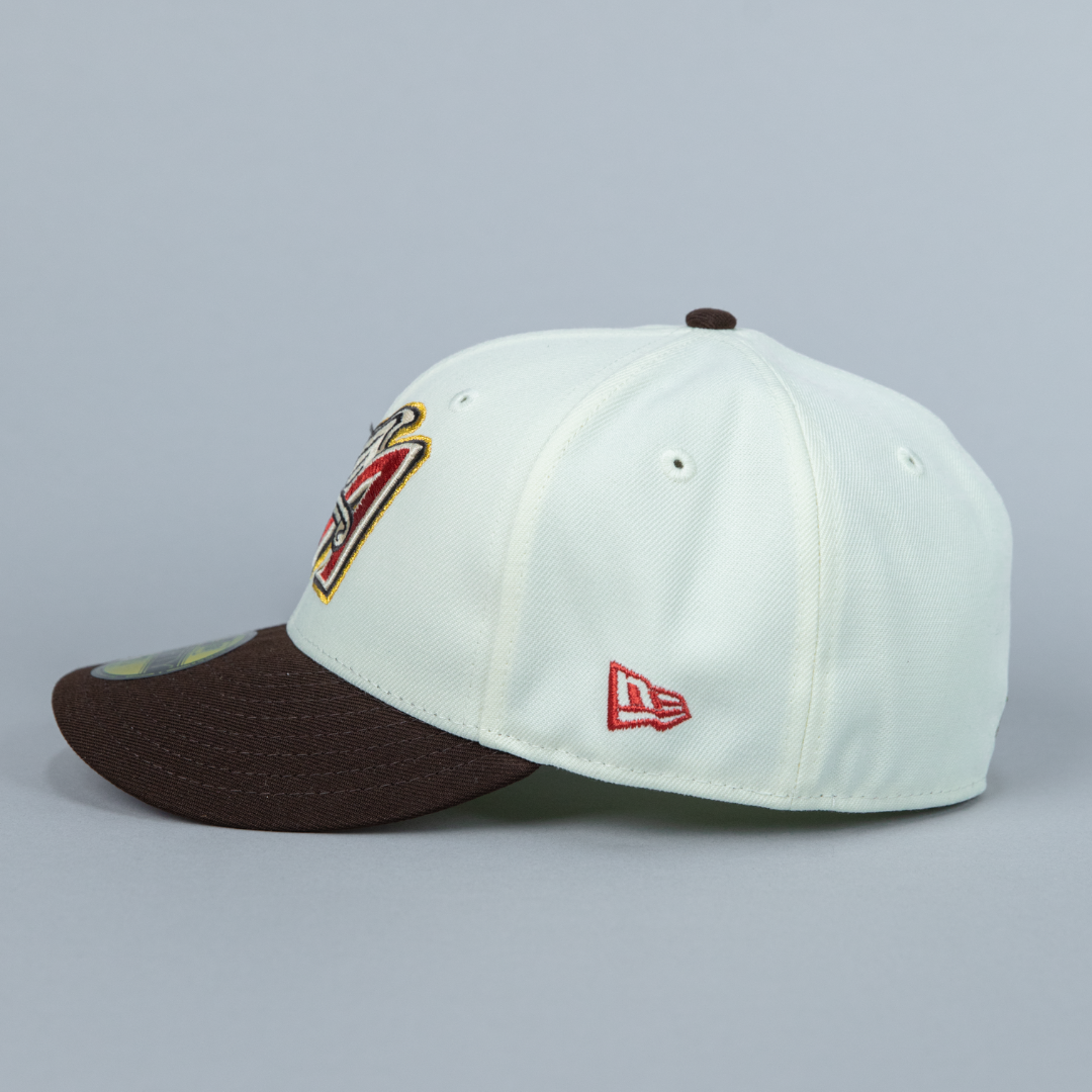 NEW ERA 59FIFTY CHROME/ BROWN ANAHEIM ANGELS W/ 50TH ANNIVERSARY SIDE PATCH