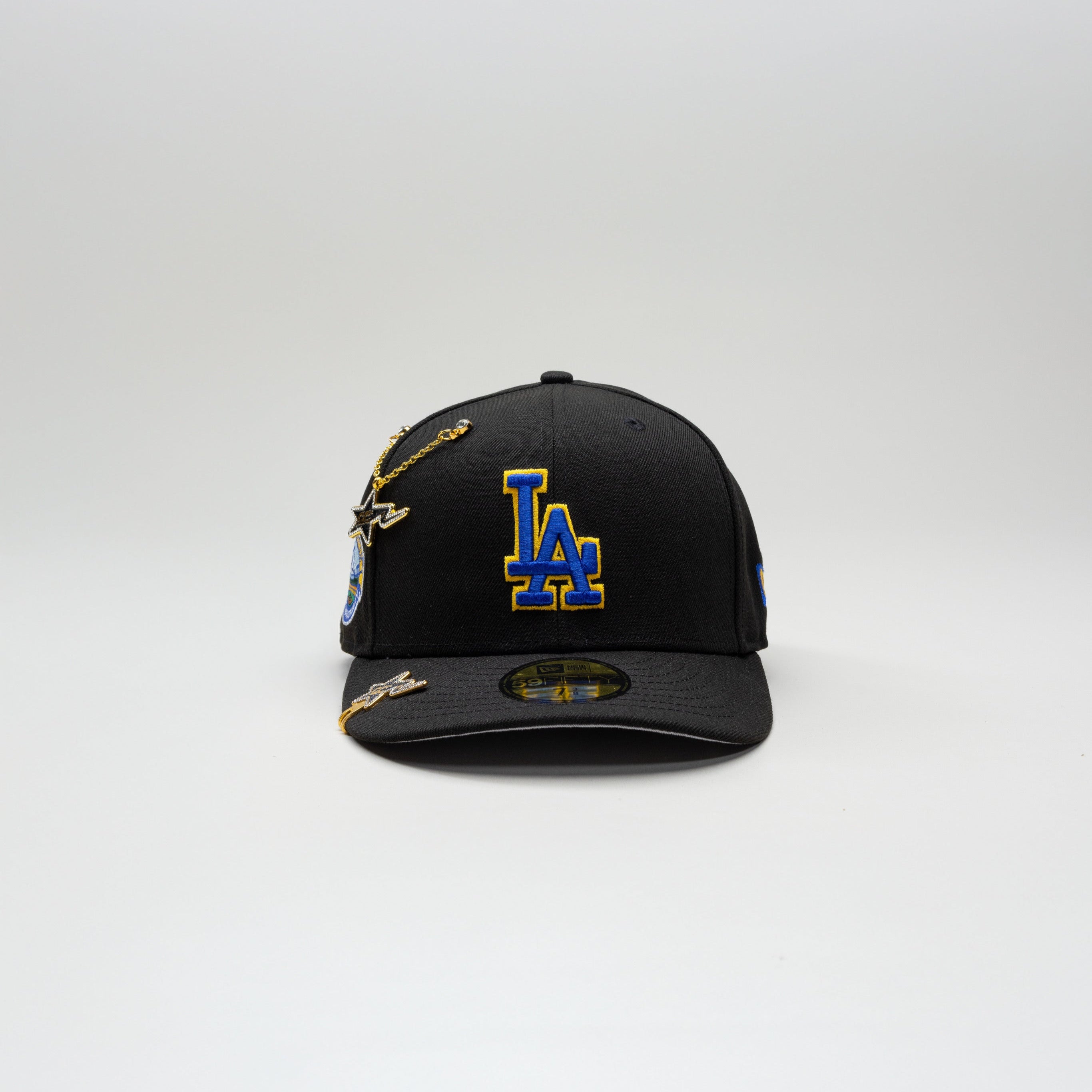 NEW ERA EXCLUSIVE 59FIFTY BLACK LOS ANGELES DODGERS W/ OUTLINE + 50TH ANNIVERSARY SIDE PATCH
