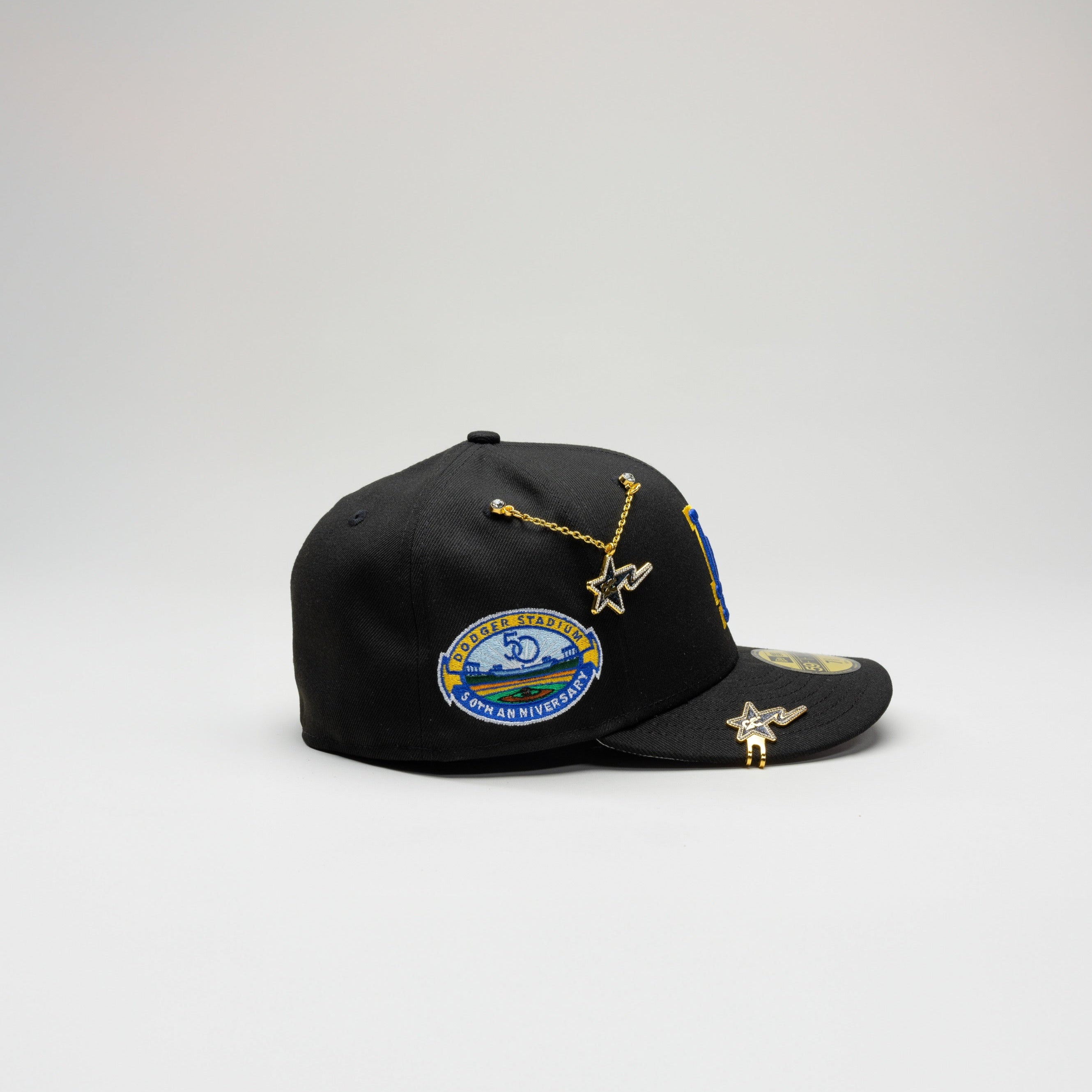 NEW ERA EXCLUSIVE 59FIFTY BLACK LOS ANGELES DODGERS W/ OUTLINE + 50TH ANNIVERSARY SIDE PATCH
