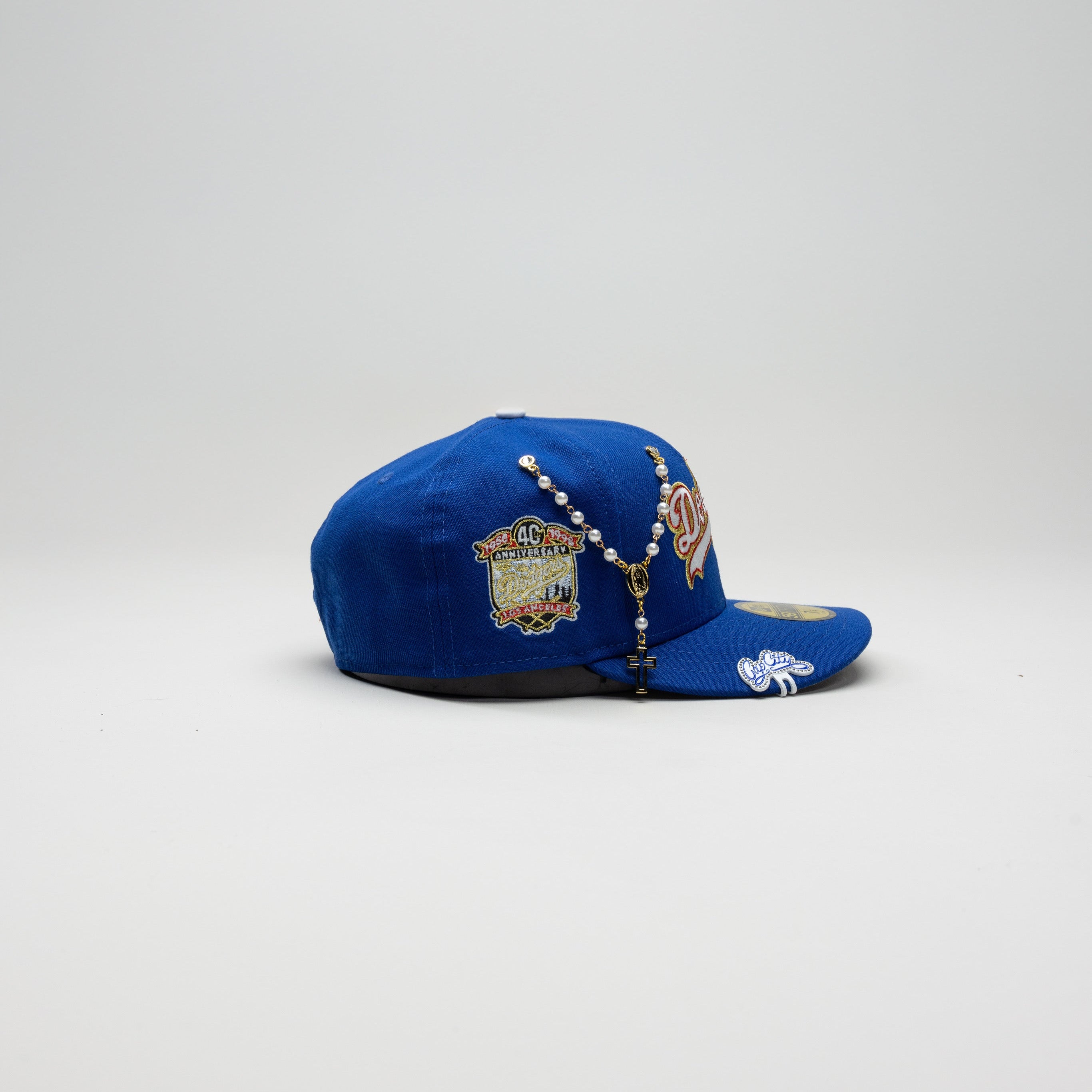 NEW ERA EXCLUSIVE 59FIFTY BLUE LOS ANGELES DODGERS SCRIPT W/ 40TH ANNIVERSARY SIDE PATCH