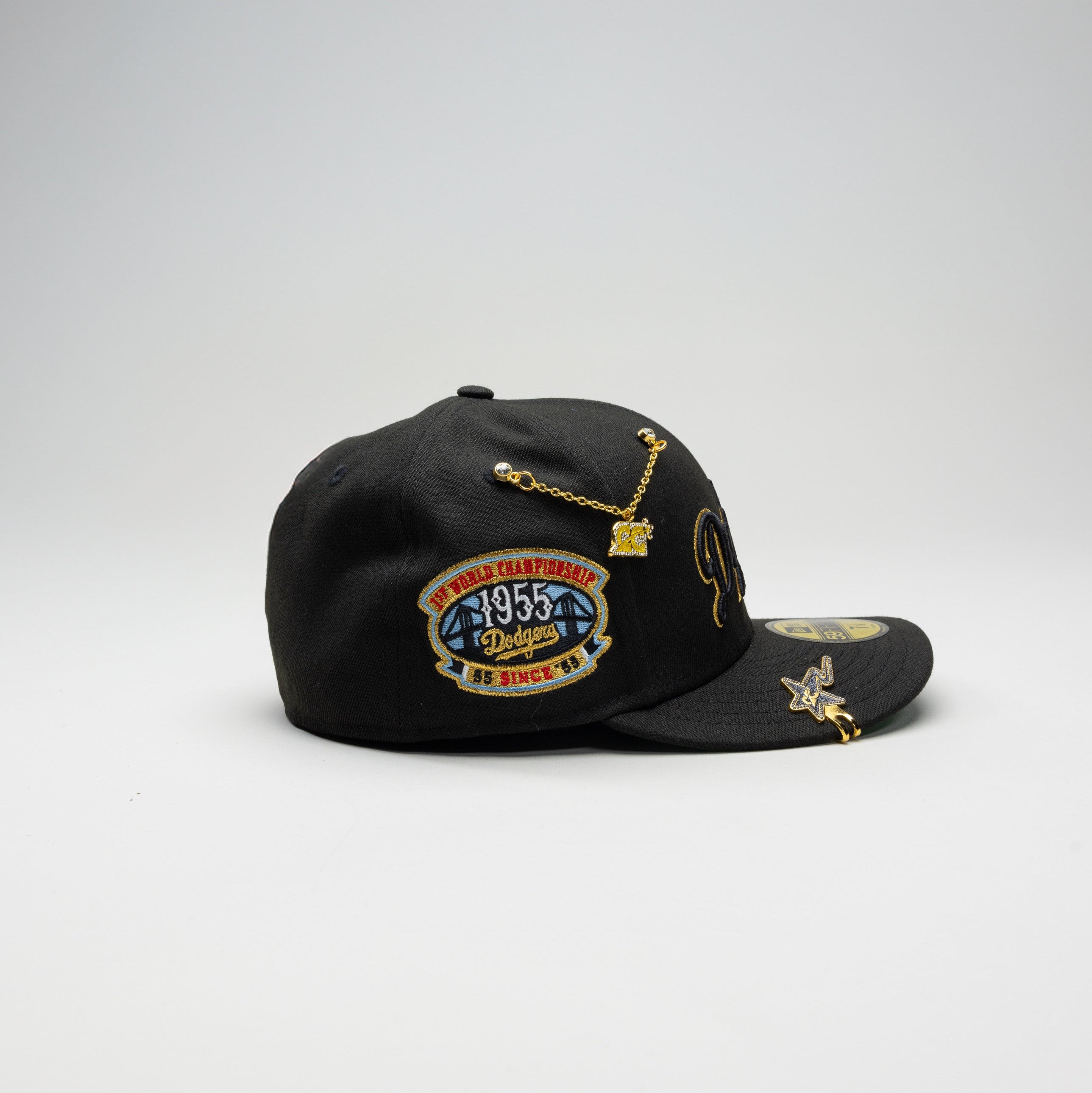 NEW ERA EXCLUSIVE 59FIFTY BLACK LOS ANGELES DODGERS SCRIPT W/ 1ST WORLD CHAMPIONSHIP SIDE PATCH