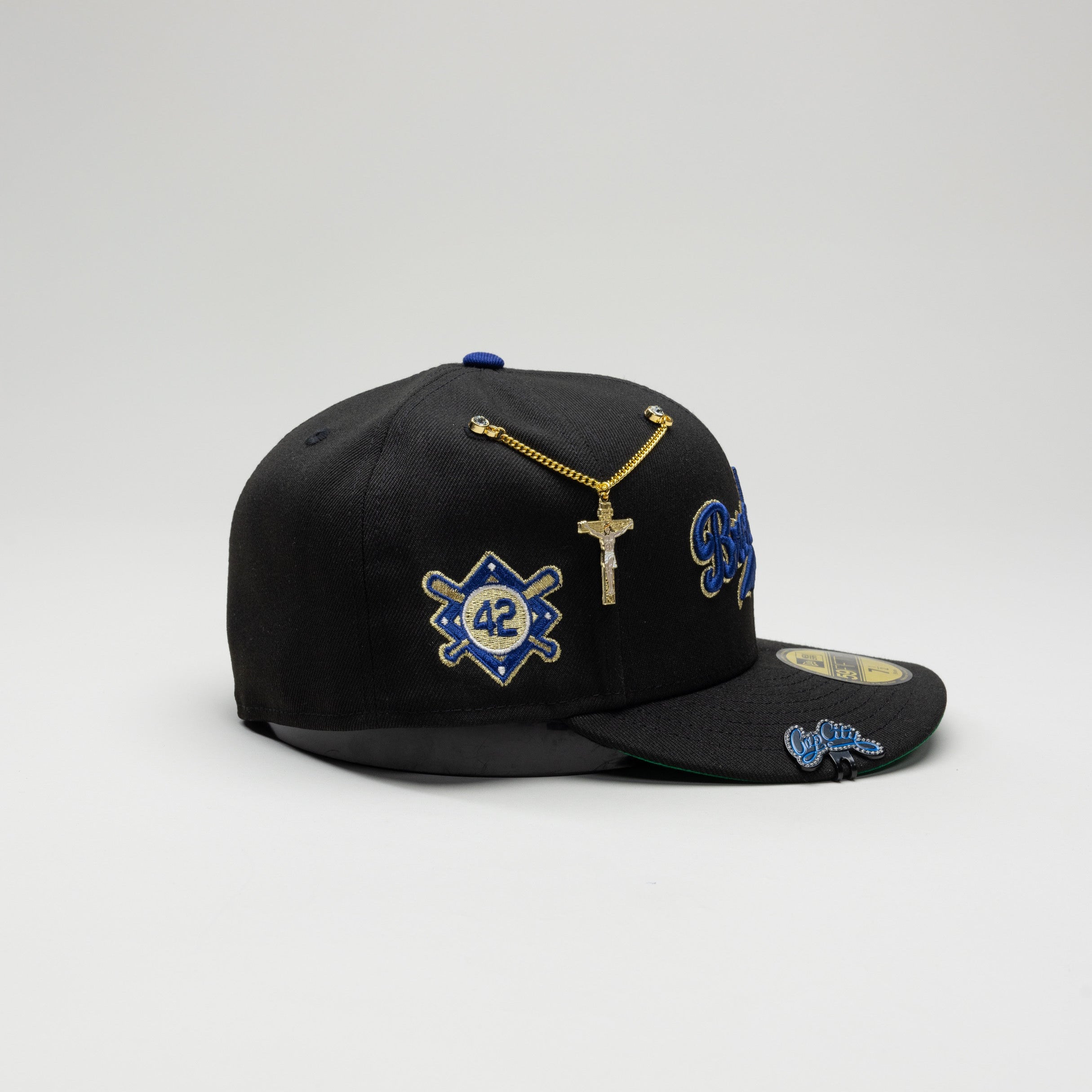 NEW ERA EXCLUSIVE 59FIFTY BLACK BROOKLYN DODGERS SCRIPT W/ "42" SIDE PATCH