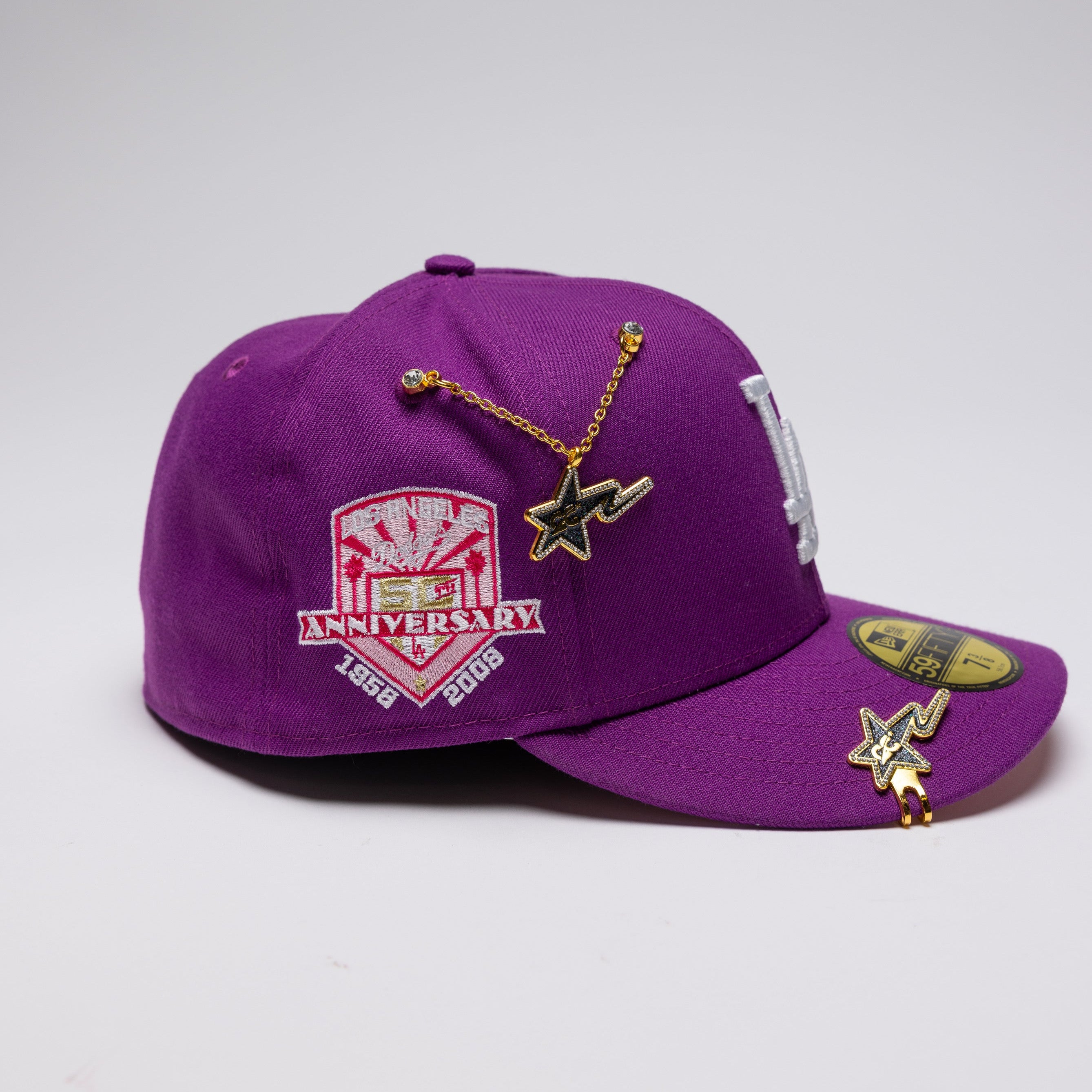 NEW ERA 59FIFTY PURPLE LOS ANGELES DODGERS W/ 50TH ANNIVERSARY SIDE PATCH