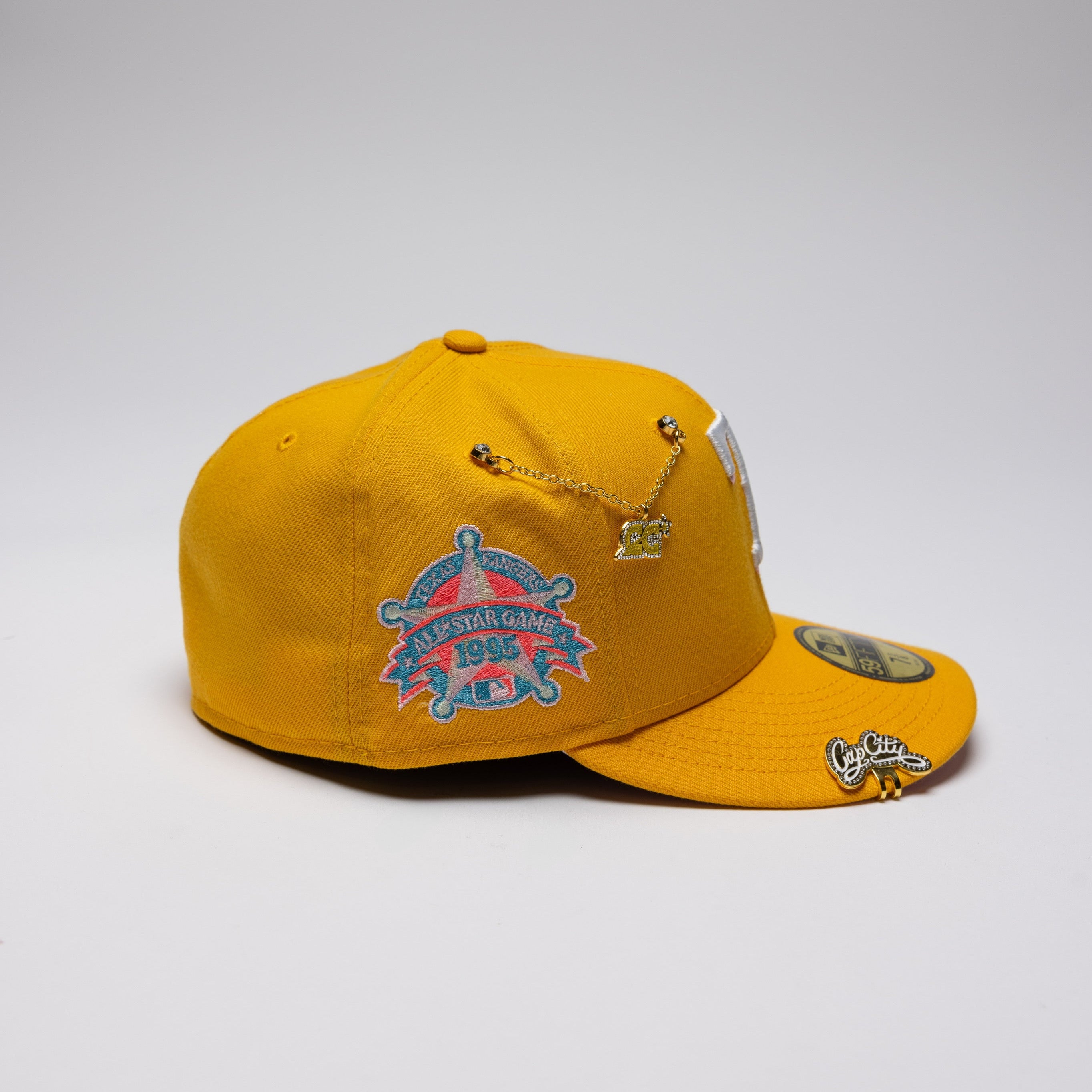 NEW ERA EXCLUSIVE 59FIFTY YELLOW TEXAS RANGERS W/ 1995 ALL STAR GAME SIDE PATCH