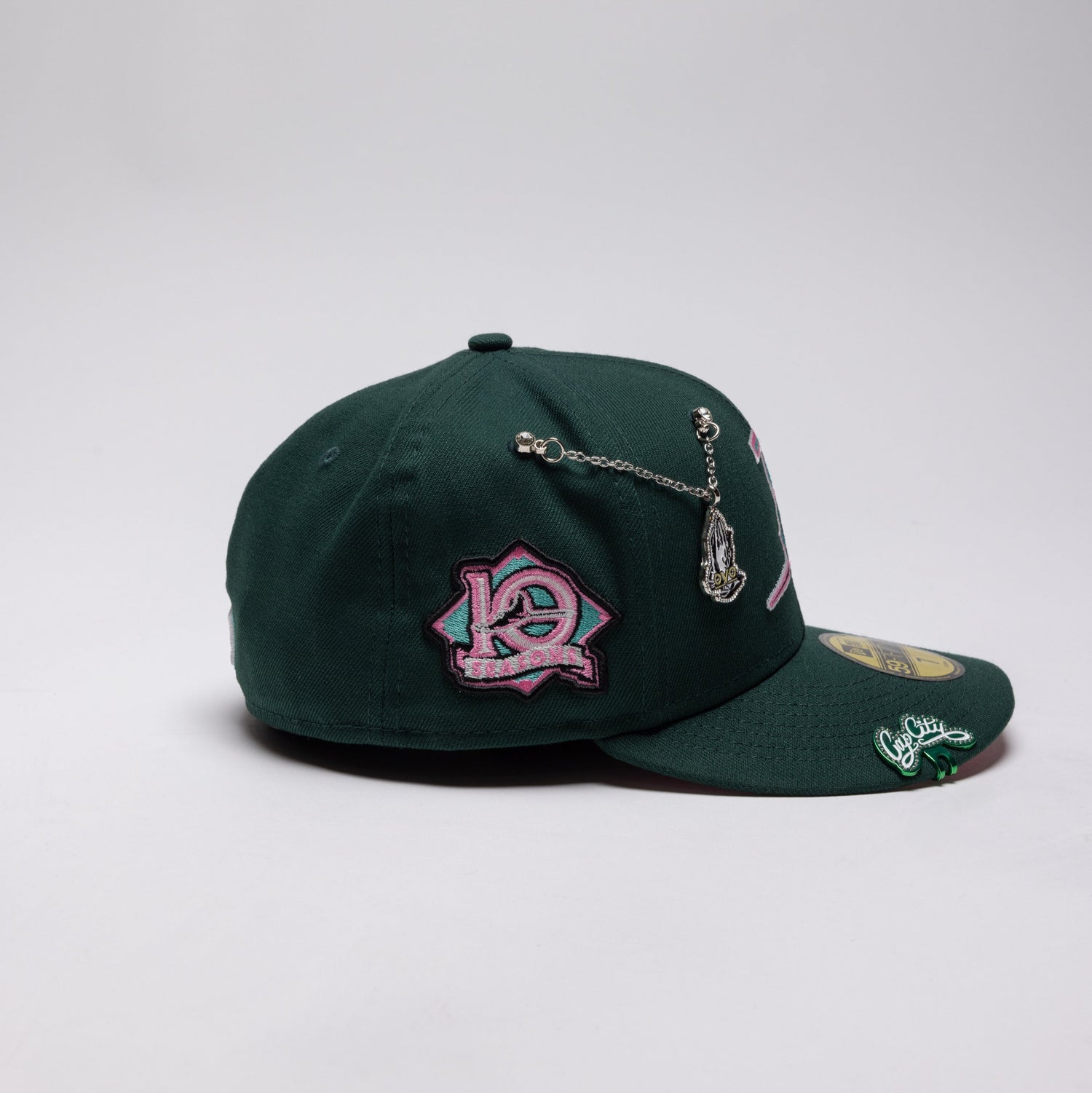NEW ERA EXCLUSIVE 59FIFTY FOREST GREEN TAMPA BAY DEVILRAYS W/ 10TH ANNIVERSARY SIDE PATCH