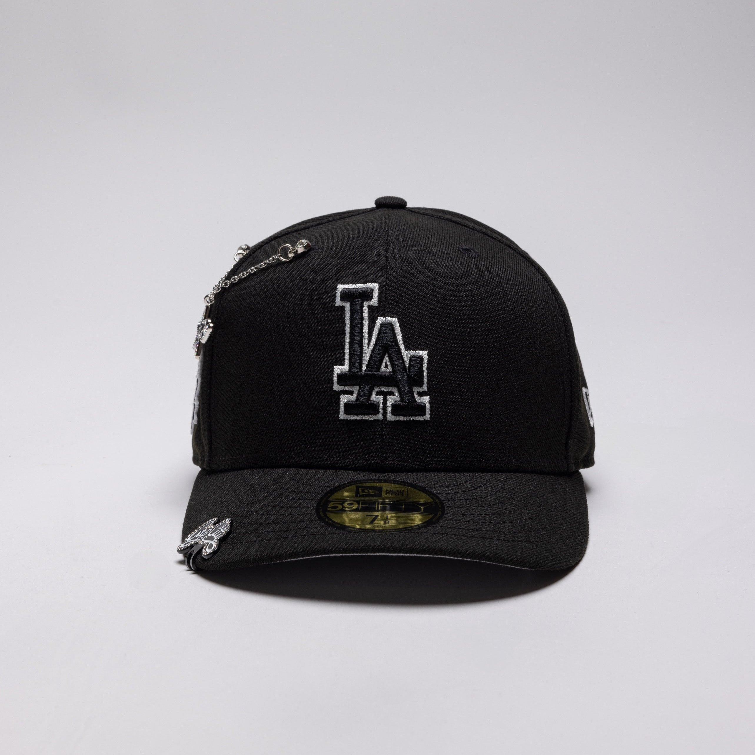 EXCLUSIVO DE NEW ERA 59FIFTY NEGRO SATINADO/BURDEOS AL REVÉS LOS DODGERS DE LOS ÁNGELES CON PARCHE DEL 40 ANIVERSARIO 