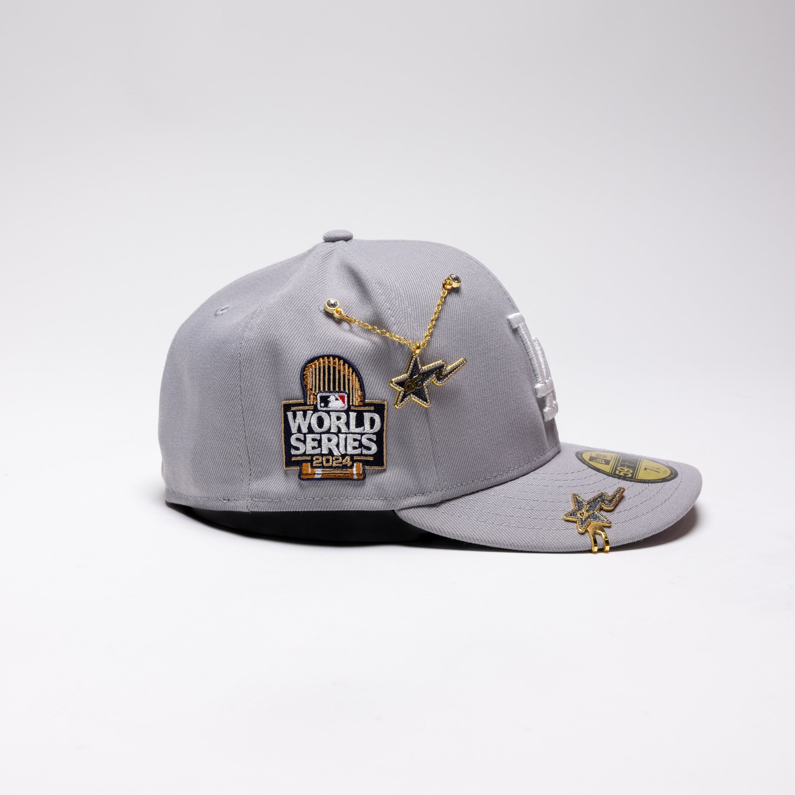 NEW ERA EXCLUSIVE 59FIFTY SMOKE GREY LOS ANGELES DODGERS W/ 2024 WORLD SERIES SIDE PATCH