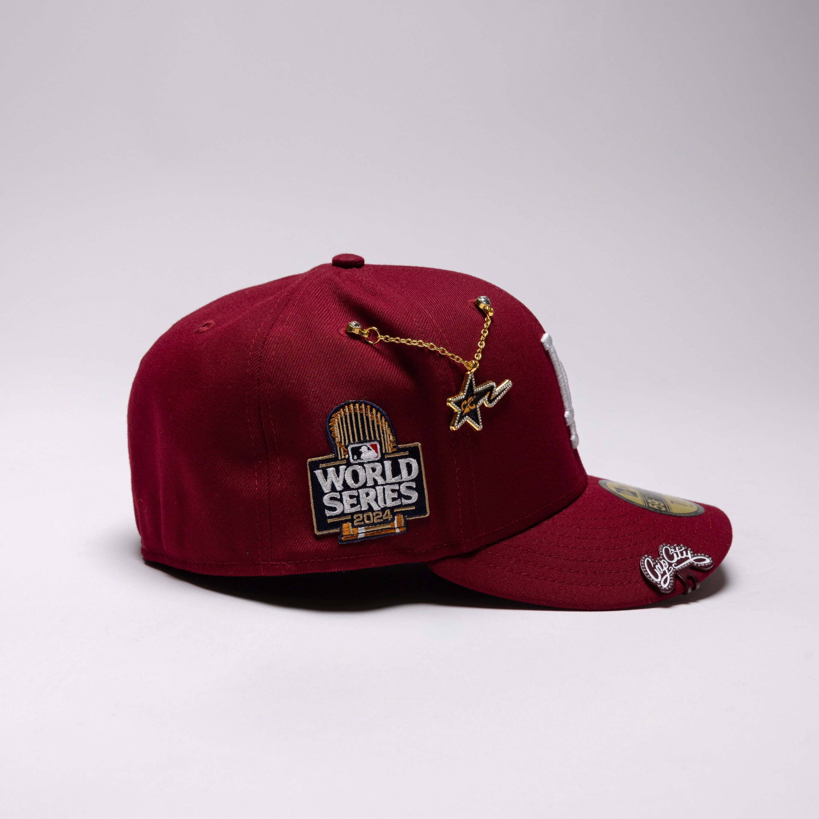 NEW ERA EXCLUSIVE 59FIFTY BURGUNDY LOS ANGELES DODGERS W/ 2024 WORLD SERIES SIDE PATCH