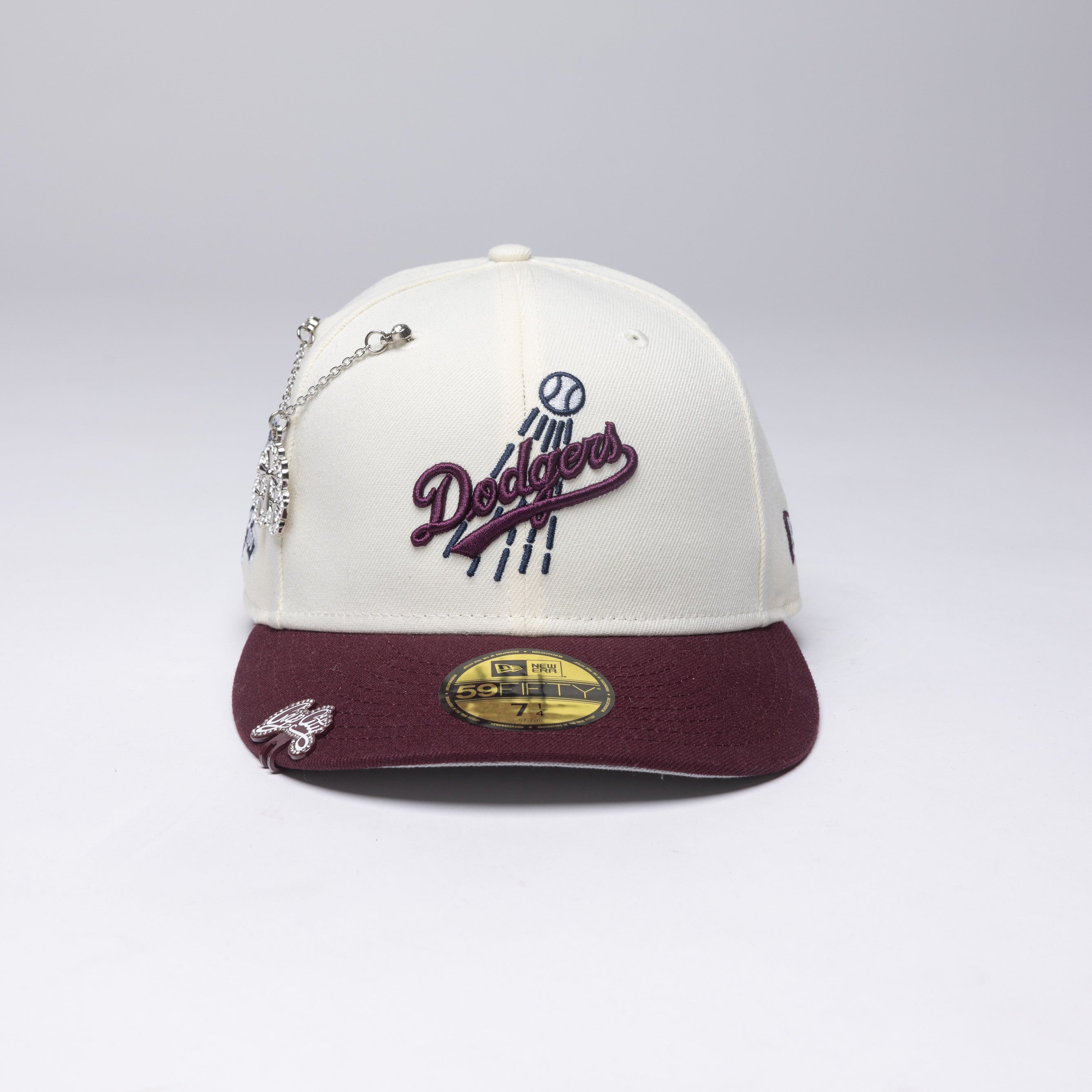 NEW ERA EXCLUSIVE 59FIFTY CHROME/ BURGUNDY LOS ANGELES DODGERS W/ 100TH ANNIVERSARY SIDE PATCH