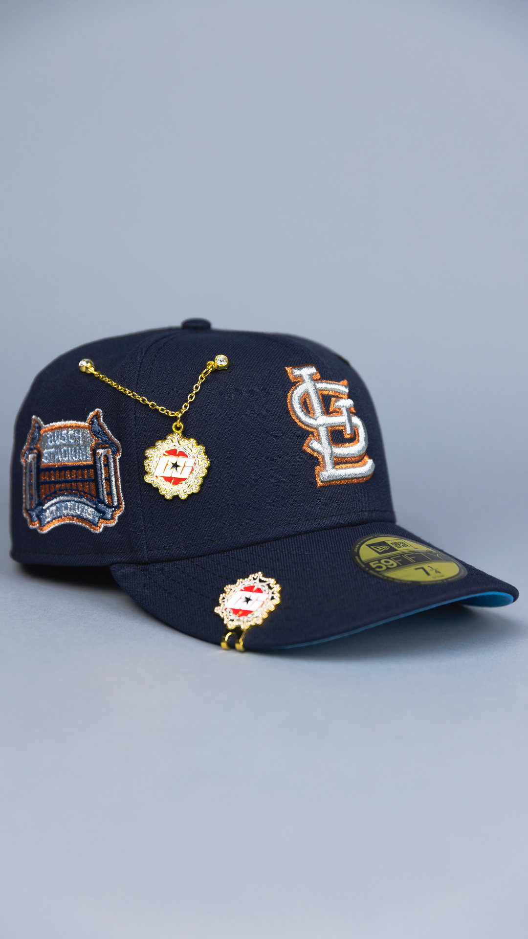 NEW ERA EXCLUSIVE 59FIFTY NAVY ST LOUIS CARDINALS W/ BUSCH STADIUM SIDE PATCH