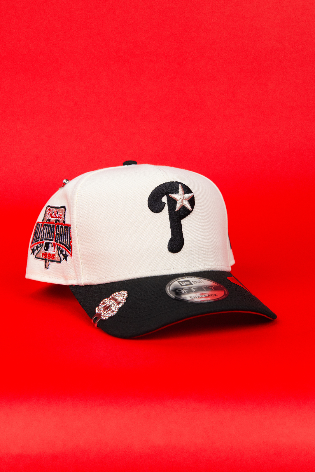 NEW ERA 9FIFTY A-FRAME CHROME/ BLACK PHILADELPHIA PHILLIES SNAPBACK W/ 1996 ALL STAR GANE SIDE PATCH