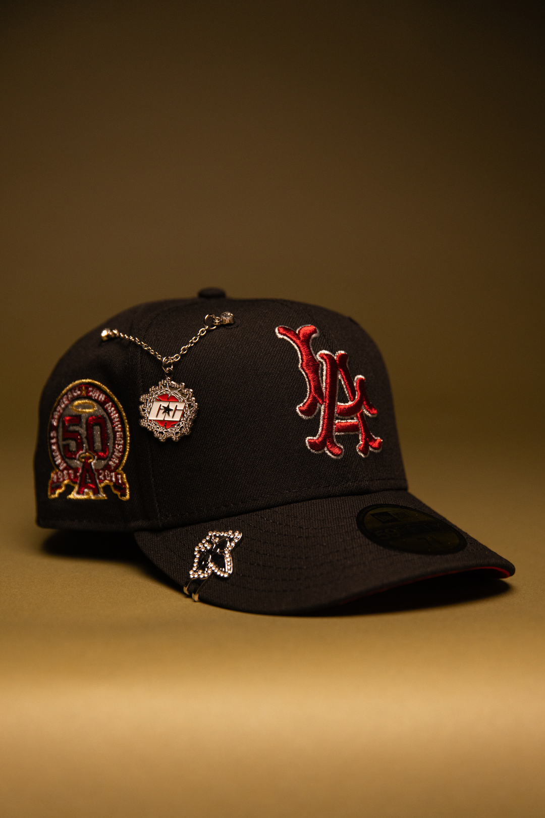 NEW ERA EXCLUSIVE 59FIFTY BLACK LOS ANGELES ANGELS W/ 50TH ANNIVERSARY SIDE PATCH