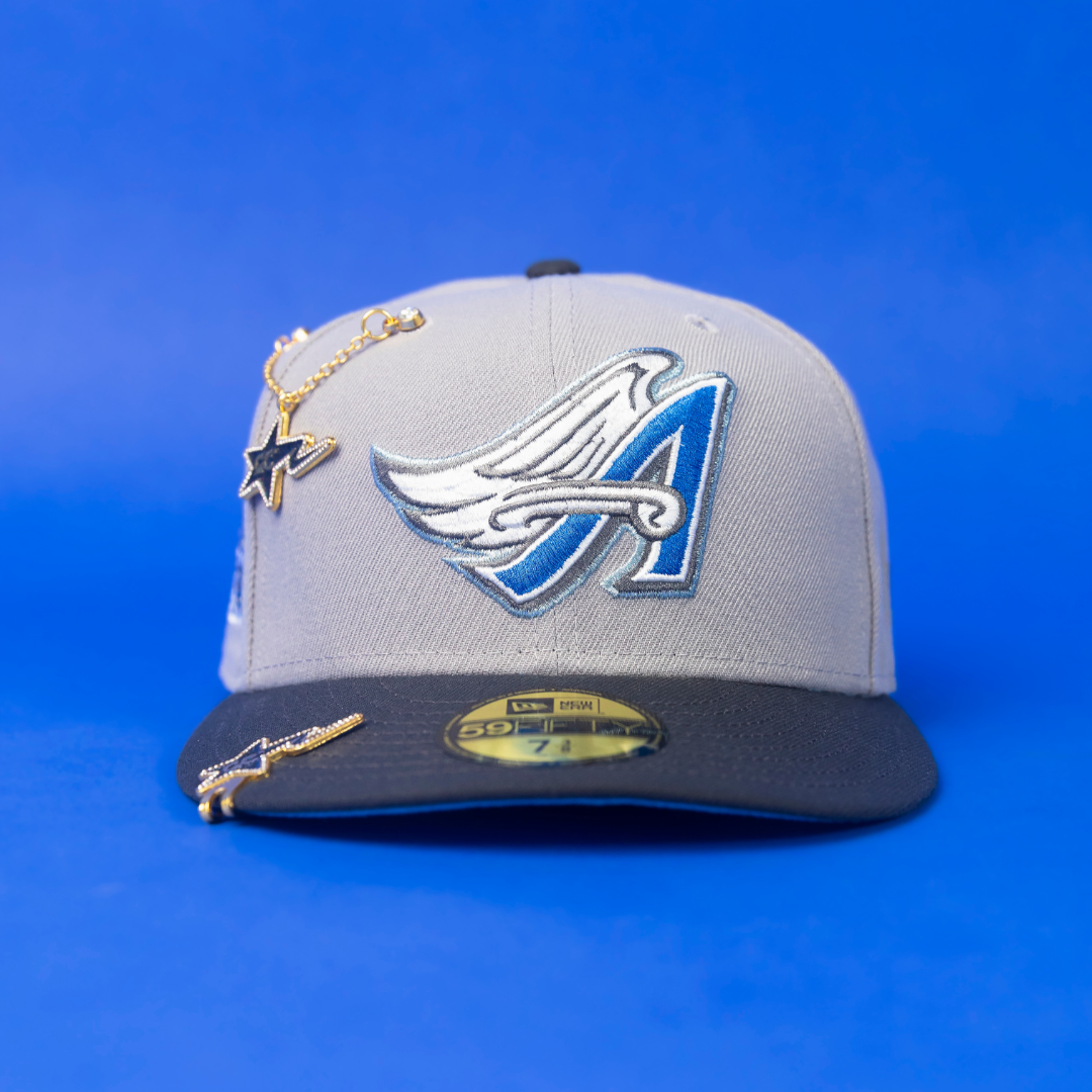 NEW ERA EXCLUSIVE 59FIFTY STONE/DARK GREY ANAHEIM ANGELS W/ 50TH ANNIVERSARY SIDEPATCH