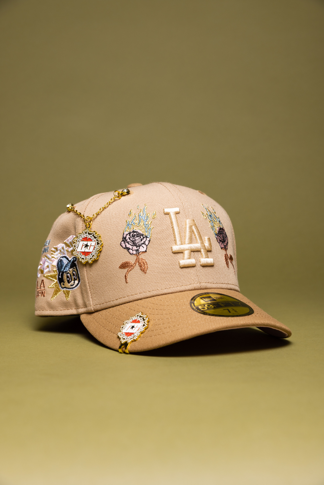 NEW ERA EXCLUSIVE 59FIFTY BEIGE LOS ANGELES DODGERS W/ BURNT ROSES + SHOHEI OHTANI SIDE PATCH