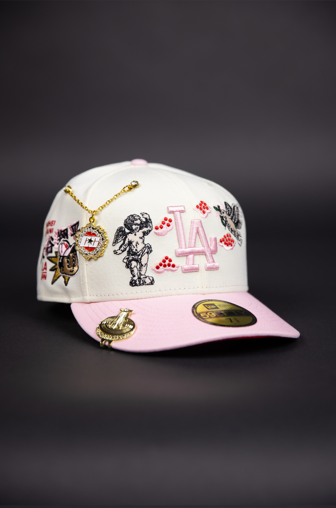 NEW ERA EXCLUSIVE 59FIFTY CHROME/ PINK LOS ANGELES DODGERS "HEAVENLY CITY" W/ SHOHEI OHTANI SIDE PATCH