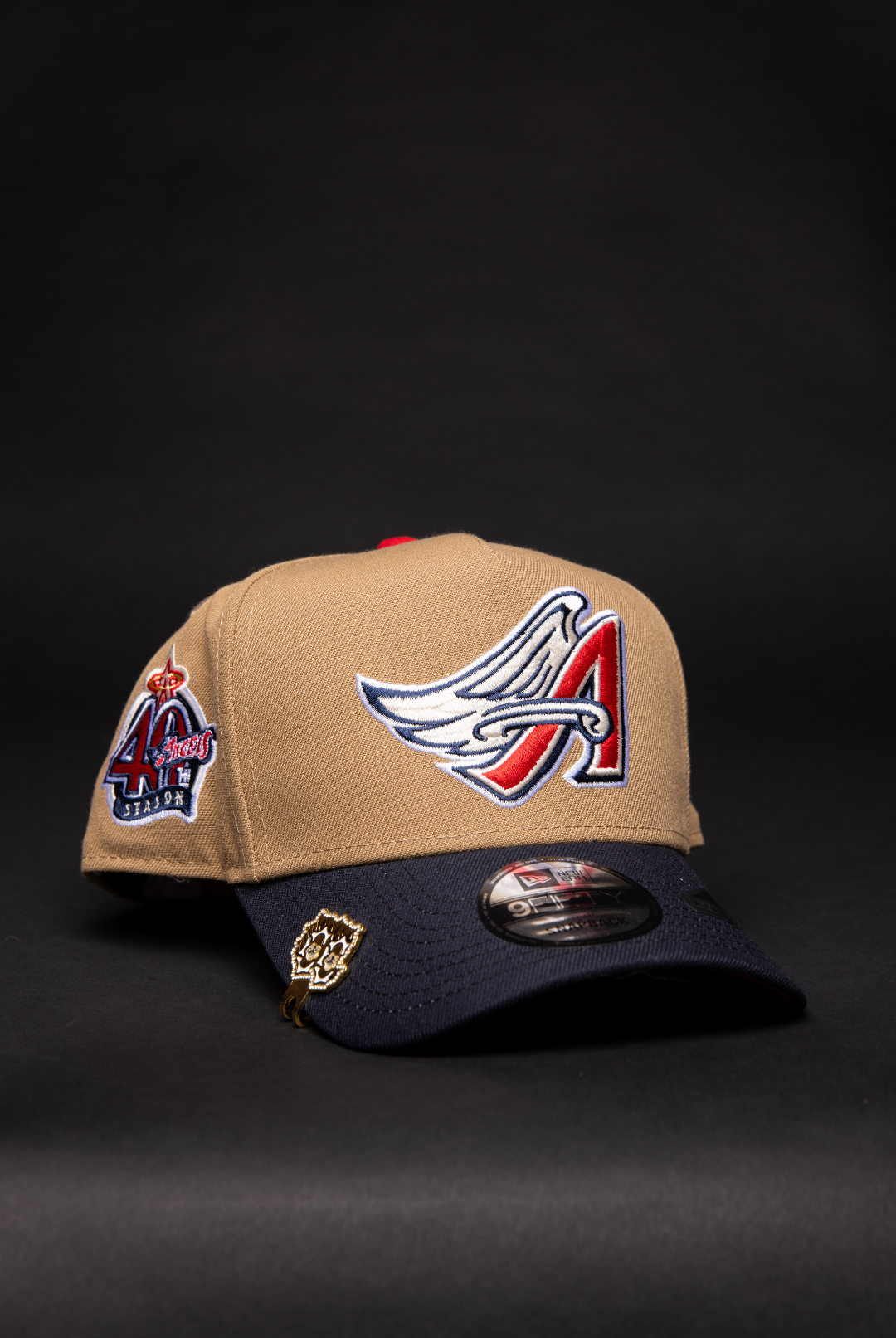 NEW ERA 9FIFTY A-FRAME CAMEL BROWN ANAHEIM ANGELS SNAPBACK W/ 40TH ANNIVERSARY SIDE PATCH
