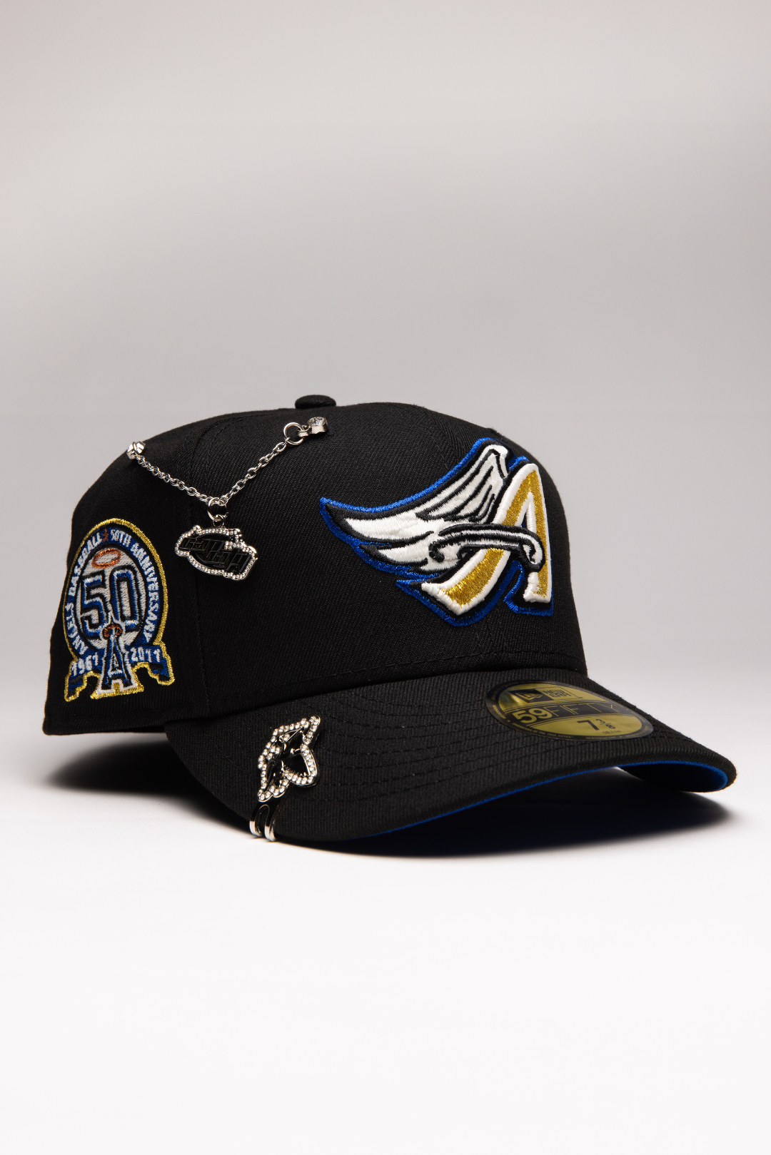 EXCLUSIVO DE NEW ERA 59FIFTY CHROME BLANCO/AZUL TEXAS RANGERS CON 40 ANIVERSARIO 