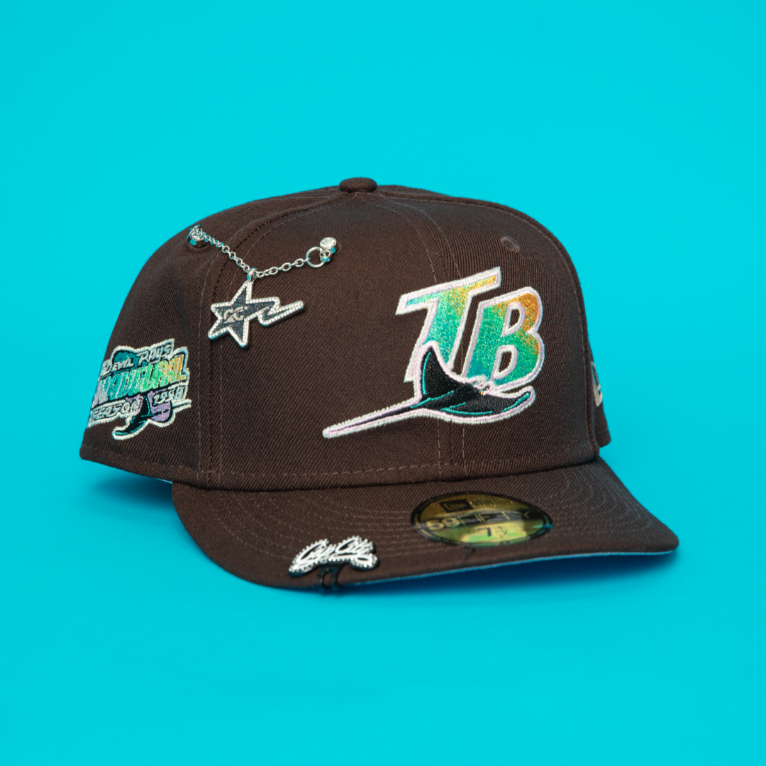 NEW ERA EXCLUSIVE 59FIFTY DARK BROWN TAMPA BAY RAYS W/ 1998 INAUGURAL SEASON SIDE PATCH