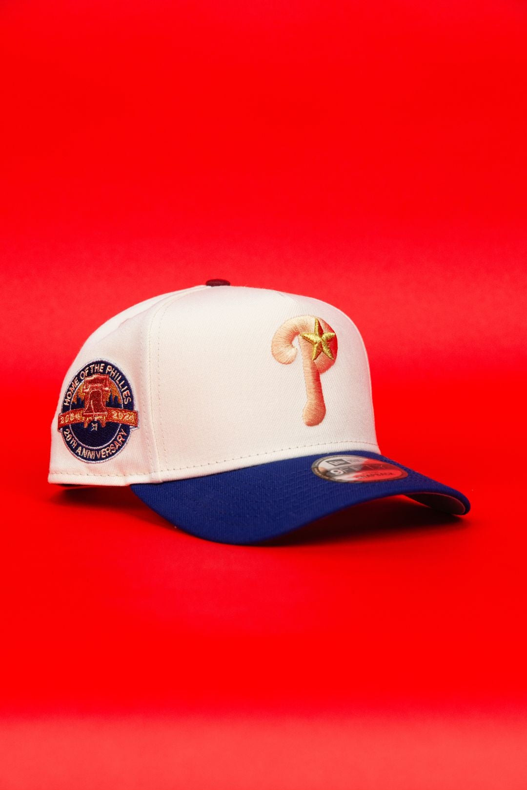 NEW ERA 9FIFTY A-FRAME CHROME/ BLUE PHILADELPHIA PHILLIES SNAPBACK W/ HOME OF THE PHILLIES SIDE PATCH