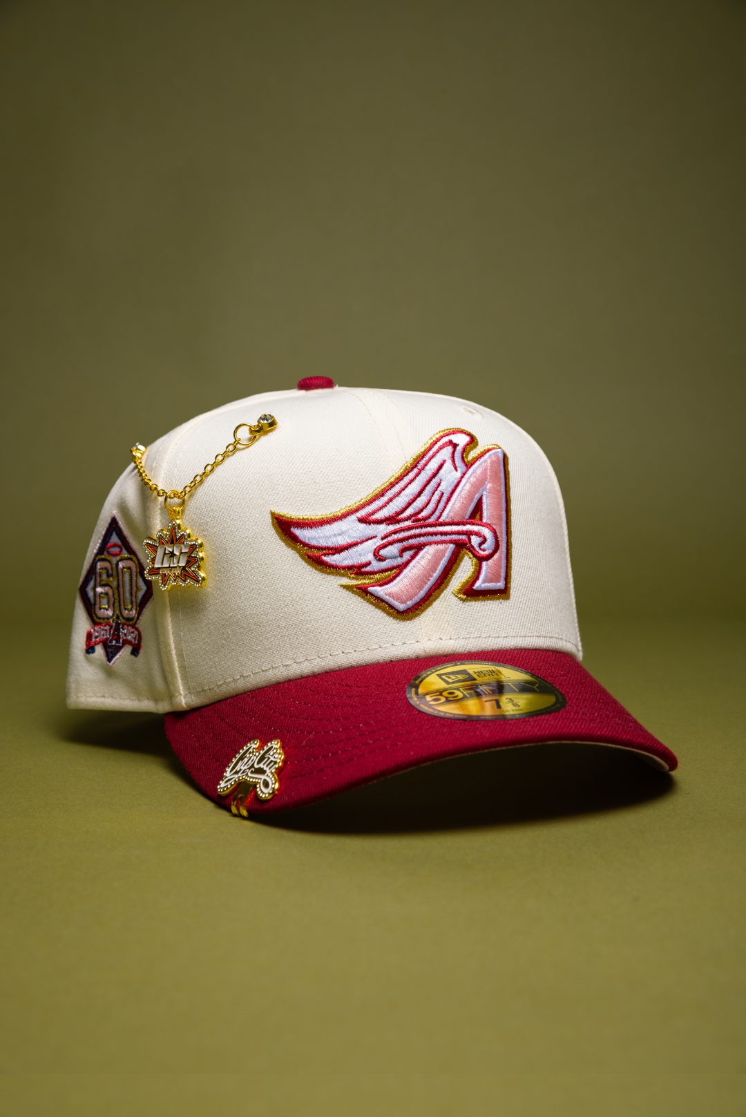 NEW ERA EXCLUSIVE 59FIFTY CHROME/BURGUNDY ANAHEIM ANGELS W/ 60TH ANNIVERSARY SIDE PATCH