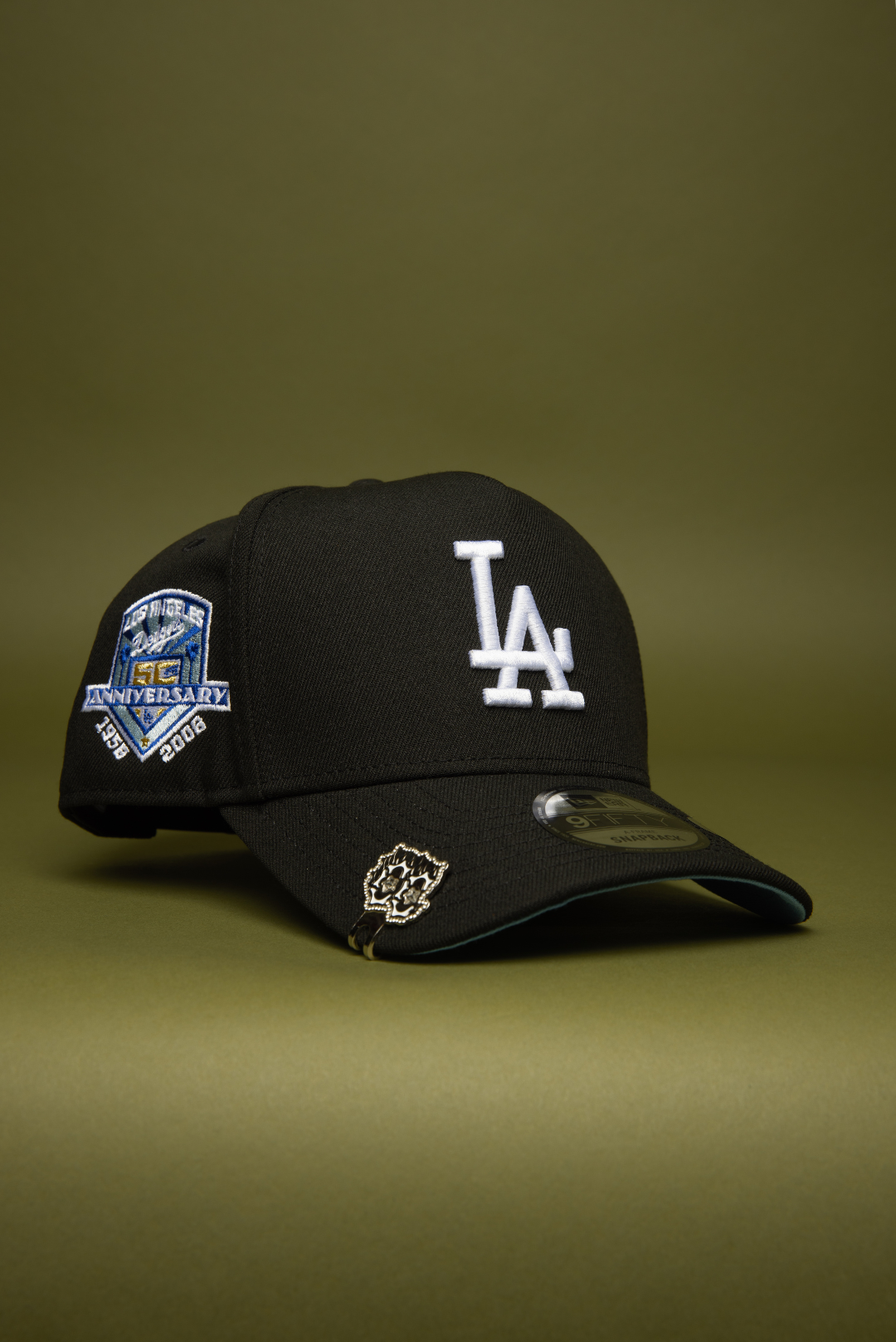 NEW ERA 9FIFTY A-FRAME BLACK LOS ANGELES DODGERS SNAPBACK W/ 50TH ANNIVERSARY SIDE PATCH