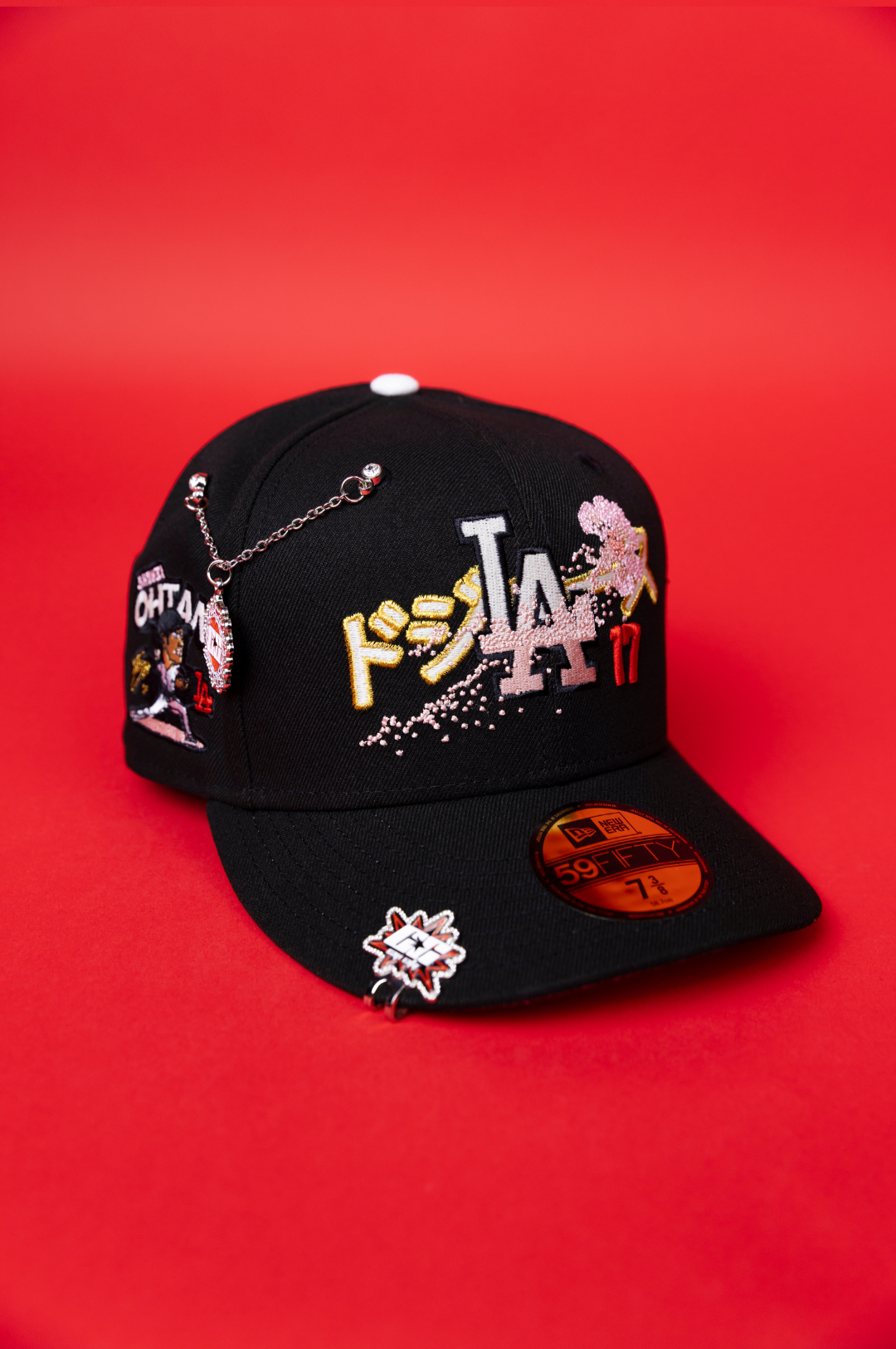NEW ERA EXCLUSIVE 59FIFTY BLACK LOS ANGELES DODGERS W/ JAPANESE PINK BLOSSOM + 'SHOHEI OHTANI" SIDE PATCH