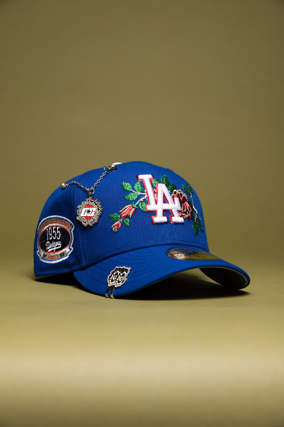 NEW ERA EXCLUSIVE 59FIFTY BLUE LOS ANGELES DODGERS W/ RED ROSE + 1ST WORLD CHAMPIONSHIP SIDE PATCH