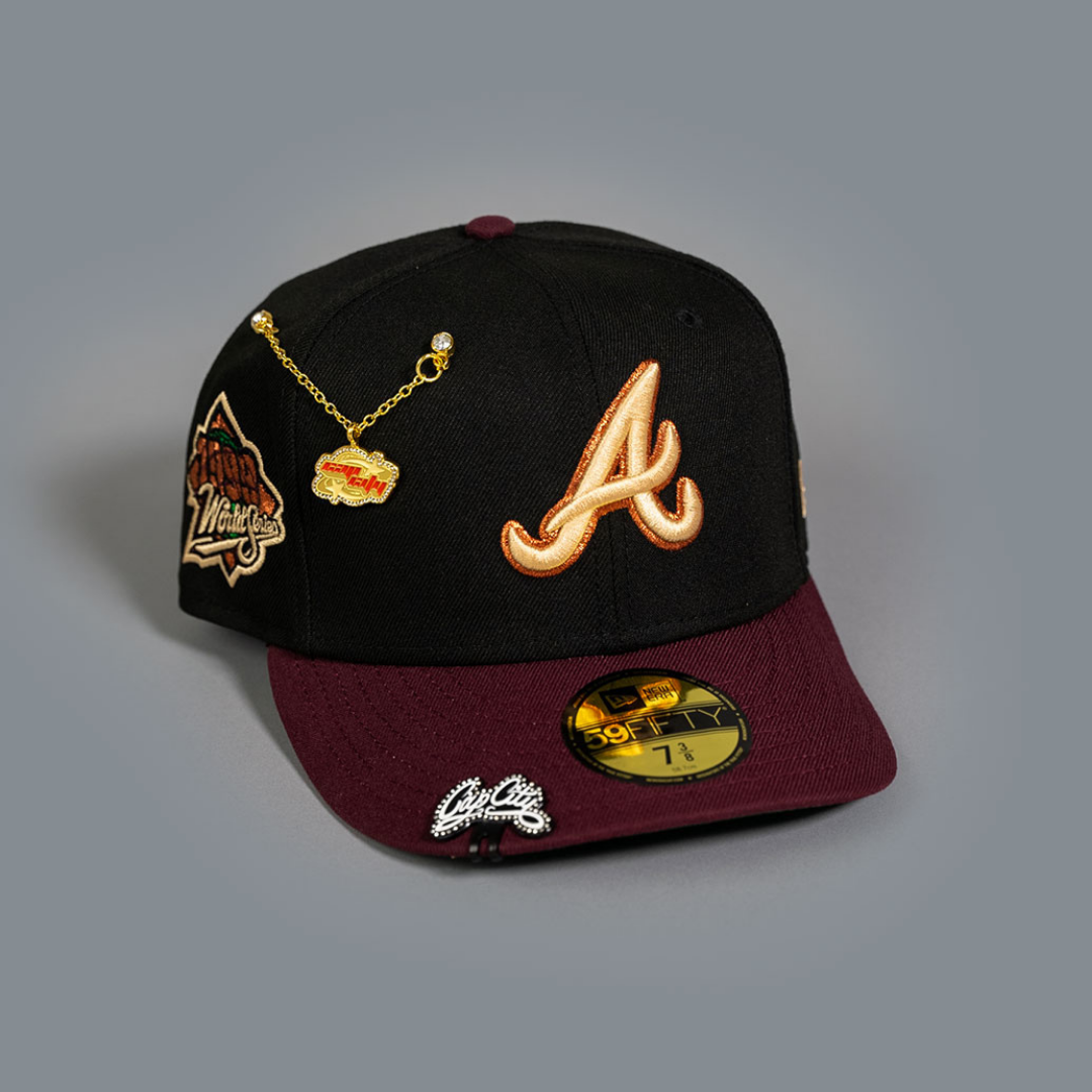 NEW ERA 59FIFTY BLACK/ BURGUNDY ATLANTA BRAVES W/ 1999 WORLD SERIES SIDE PATCH