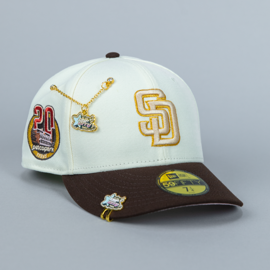 NEW ERA EXCLUSIVE 59FIFTY CHROME/ BROWN SAN DIEGO PADRES W/ PETCO PARK SIDE PATCH