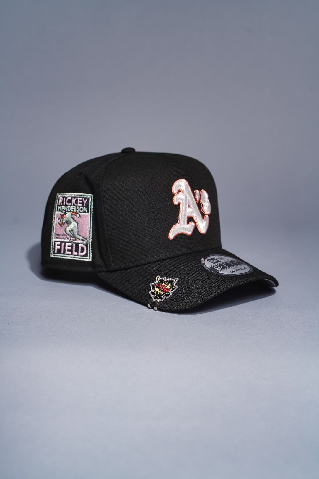 NEW ERA 9FIFTY A-FRAME BLACK OAKLAND ATHLETICS SNAPBACK W/ RICKEY HENDERSON SIDE PATCH