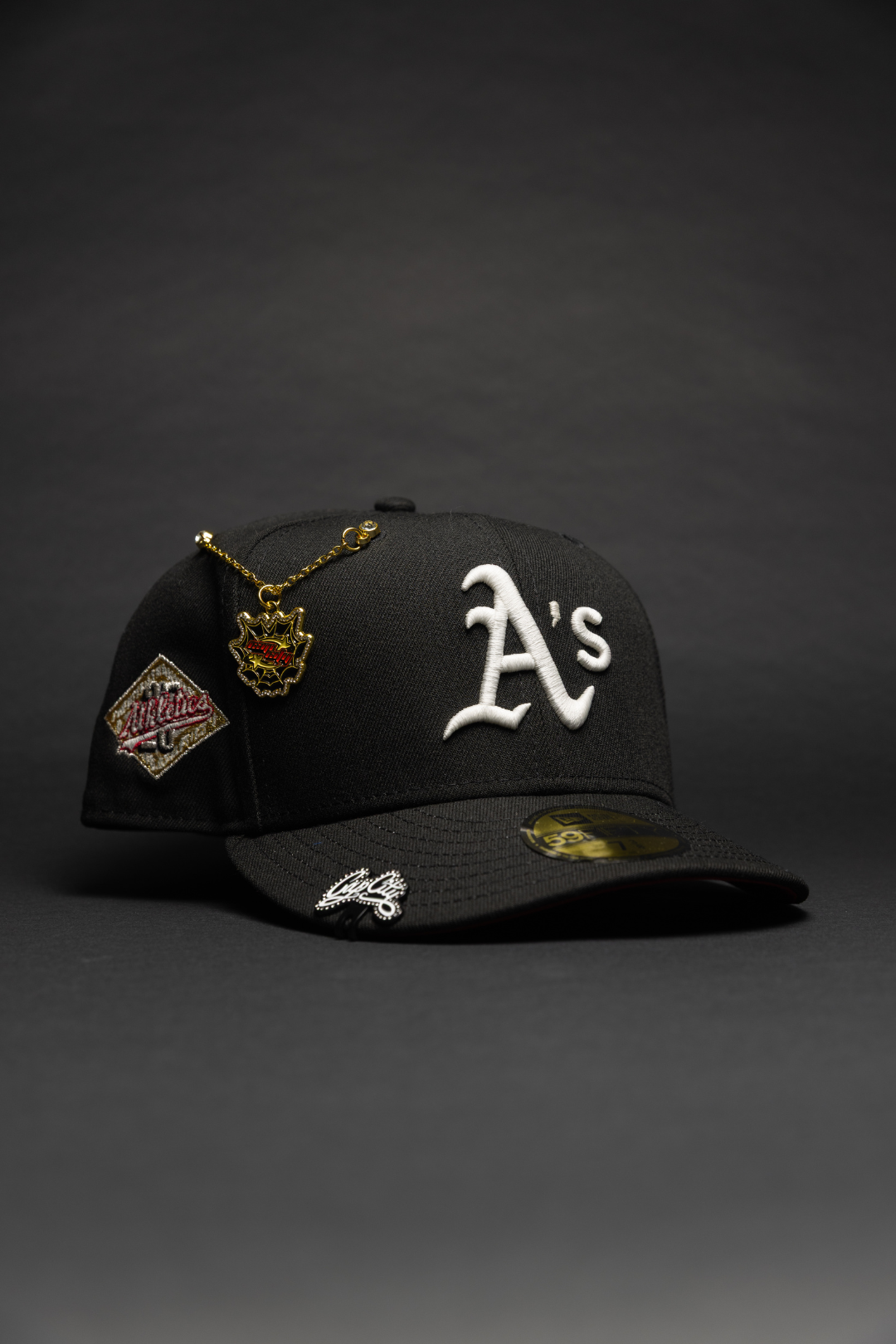 NEW ERA EXCLUSIVE 59FIFTY BLACK OAKLAND ATHLETICS W/ 25TH ANNIVERSARY SIDE PATCH