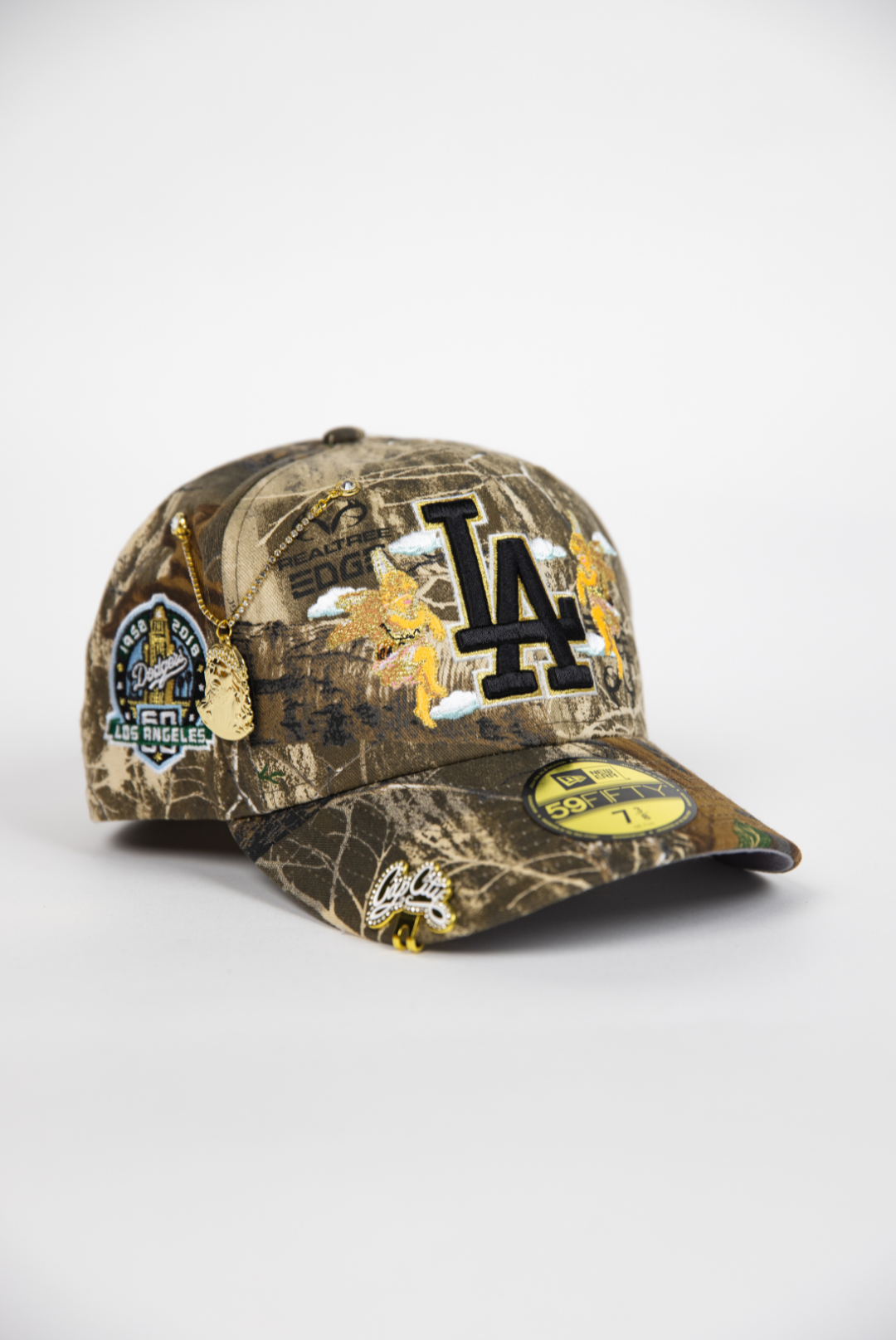 NEW ERA EXCLUSIVE 59FIFTY REALTREE LOS ANGELES DODGERS "CITY OF ANGELS" W/ 60TH ANNIVERSARY SIDE PATCH