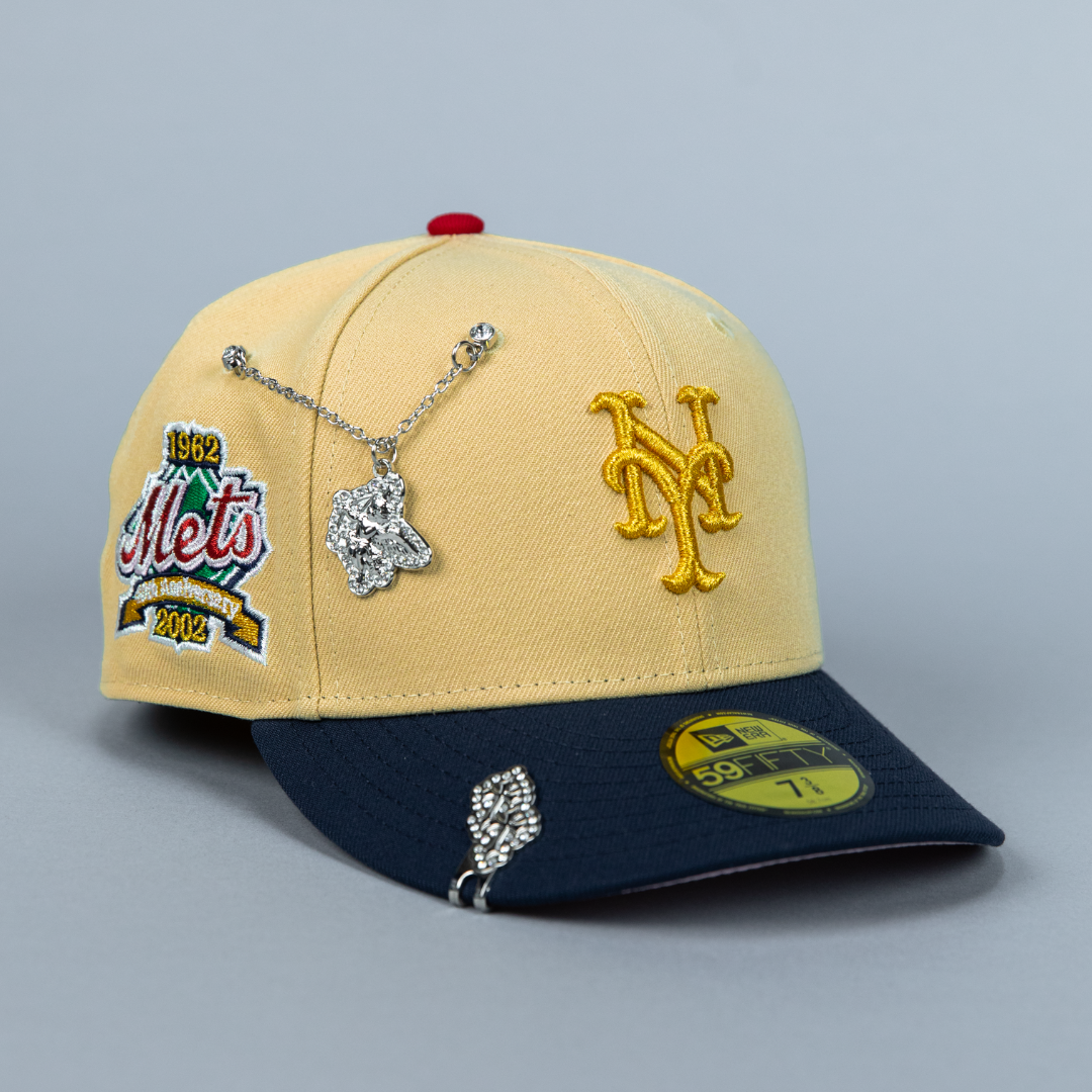 NEW ERA EXCLUSIVE 59FIFTY VEGAS GOLD/ NAVY NEW YORK METS W/ 40TH ANNIVERSARY SIDE PATCH