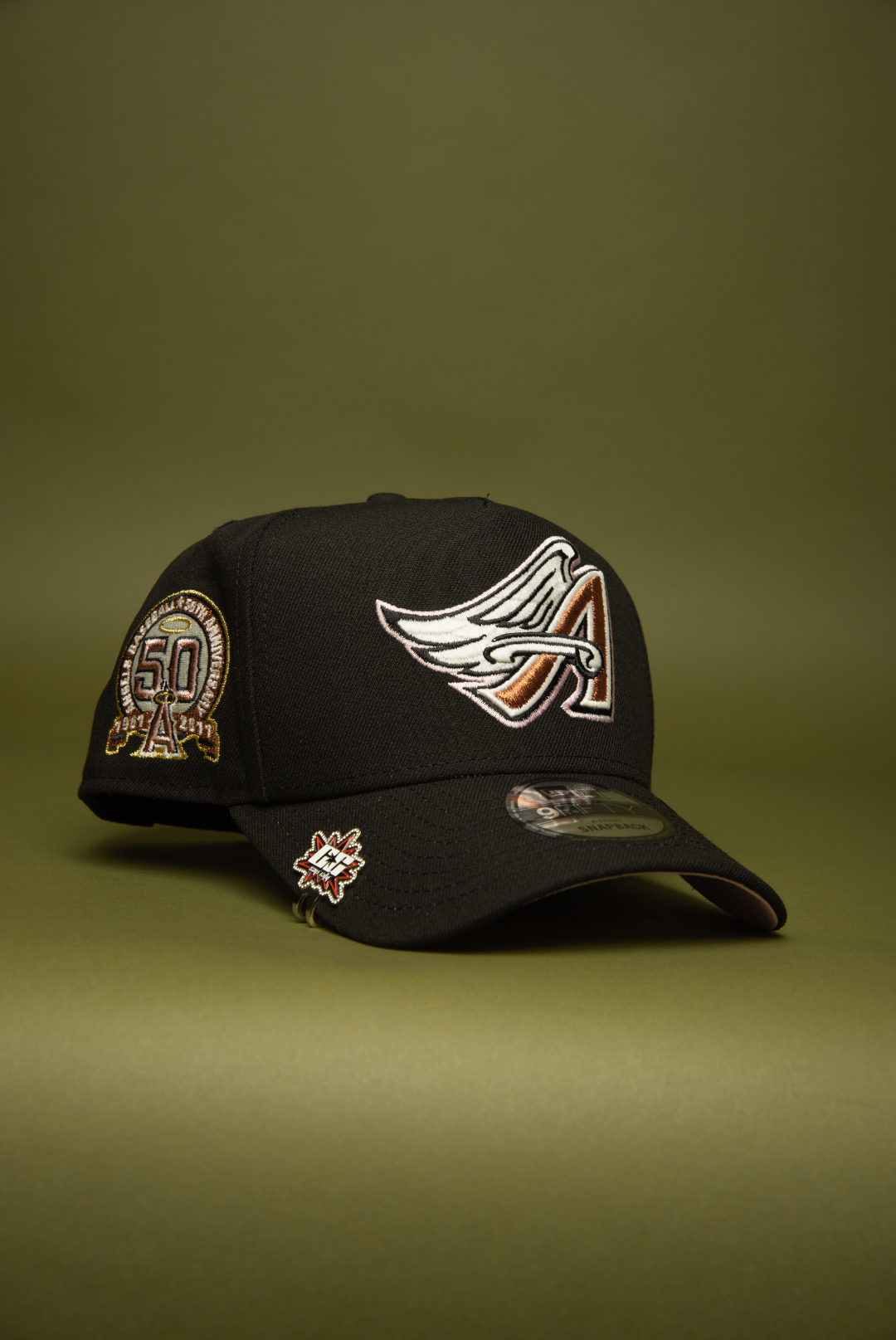 NEW ERA 9FIFTY A-FRAME BLACK ANAHEIM ANGELS SNAPBACK W/ 50TH ANNIVERSARY SIDE PATCH