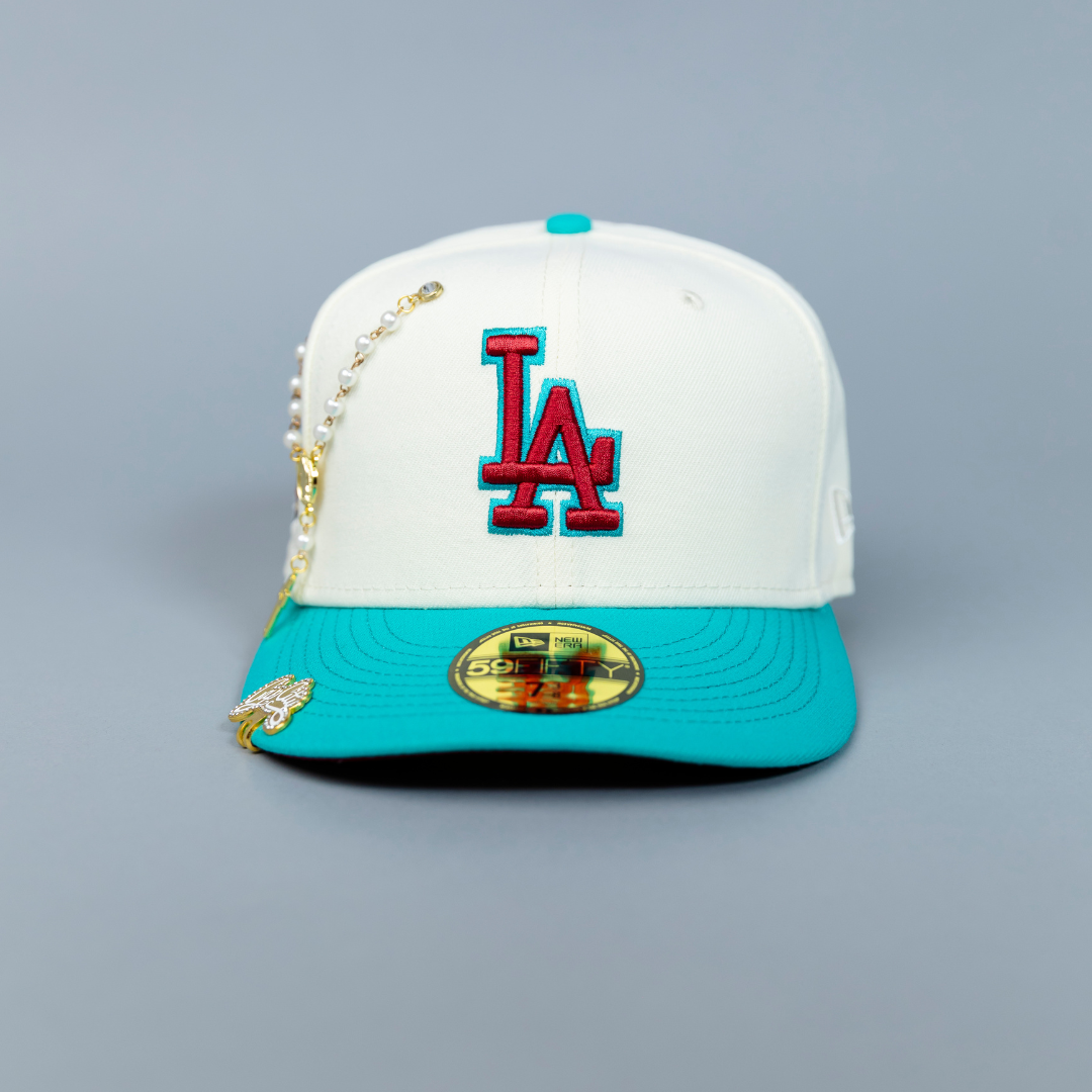 NEW ERA EXCLUSIVE 59FIFTY CHROME/ TEAL LOS ANGELES DODGERS W/ 40TH ANNIVERSARY SIDE PATCH
