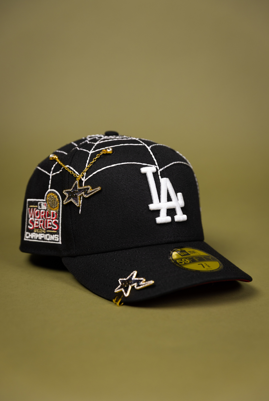 NEW ERA EXCLUSIVE 59FIFTY BLACK LOS ANGELES DODGERS W/ SPIDER WEB + WORLD SERIES CHAMPIONS SIDE PATCH