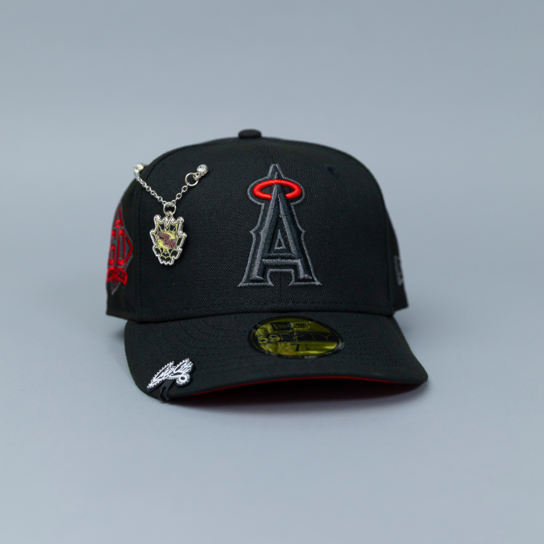 NEW ERA EXCLUSIVE 59FIFTY BLACKED OUT ANAHEIM ANGELS W/ 60TH ANNIVERSARY SIDE PATCH