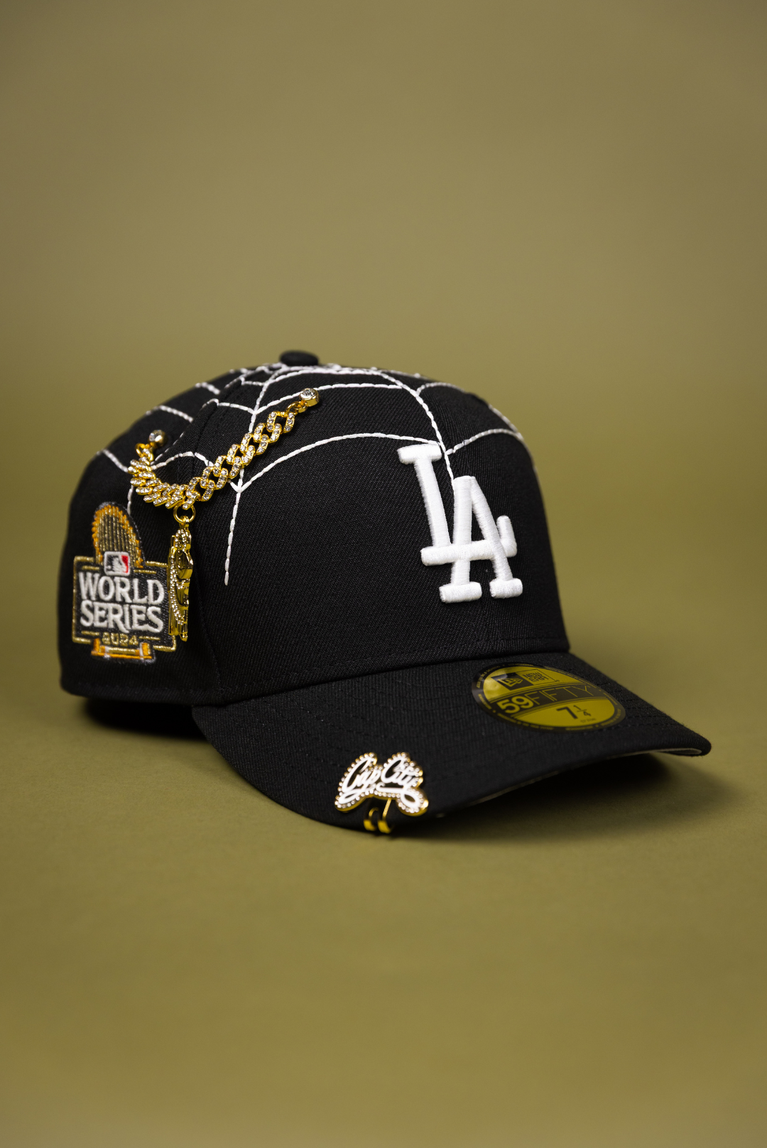 NEW ERA EXCLUSIVE 59FIFTY BLACK LOS ANGELES DODGERS W/ SPIDER WEB + 2024 WORLD SREIES SIDE PATCH