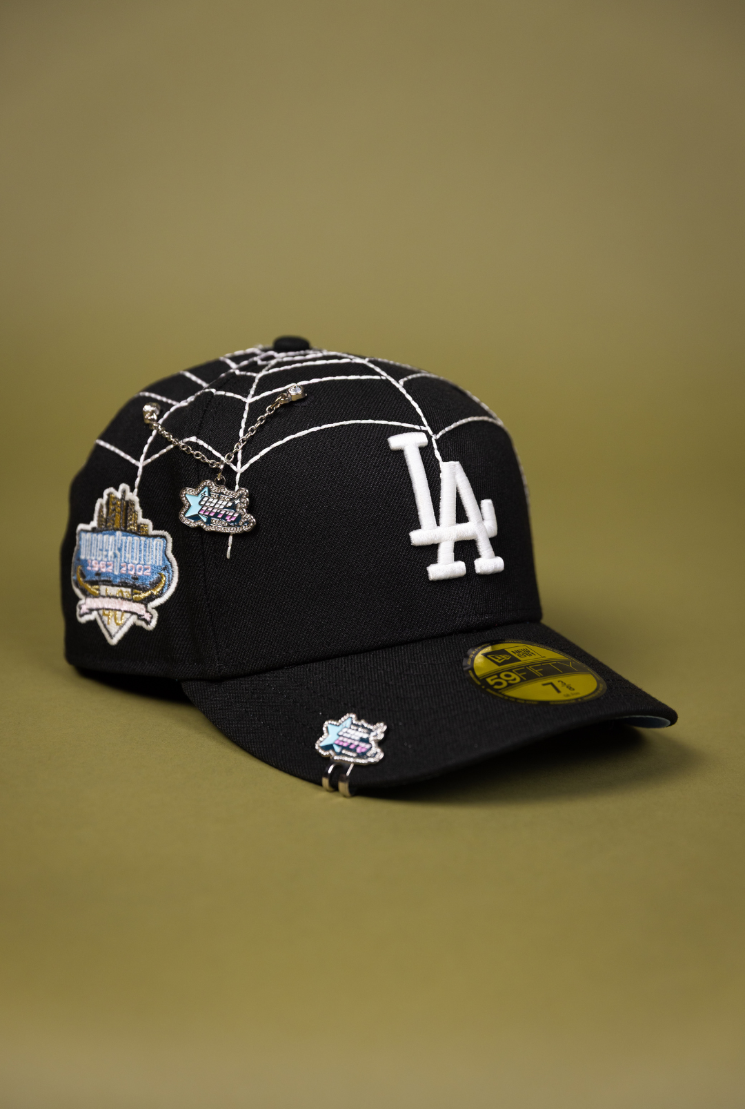 NEW ERA EXCLUSIVE 59FIFTY BLACK LOS ANGELES DODGERS W/ SPIDER WEB + 40TH ANNIVERSARY SIDE PATCH
