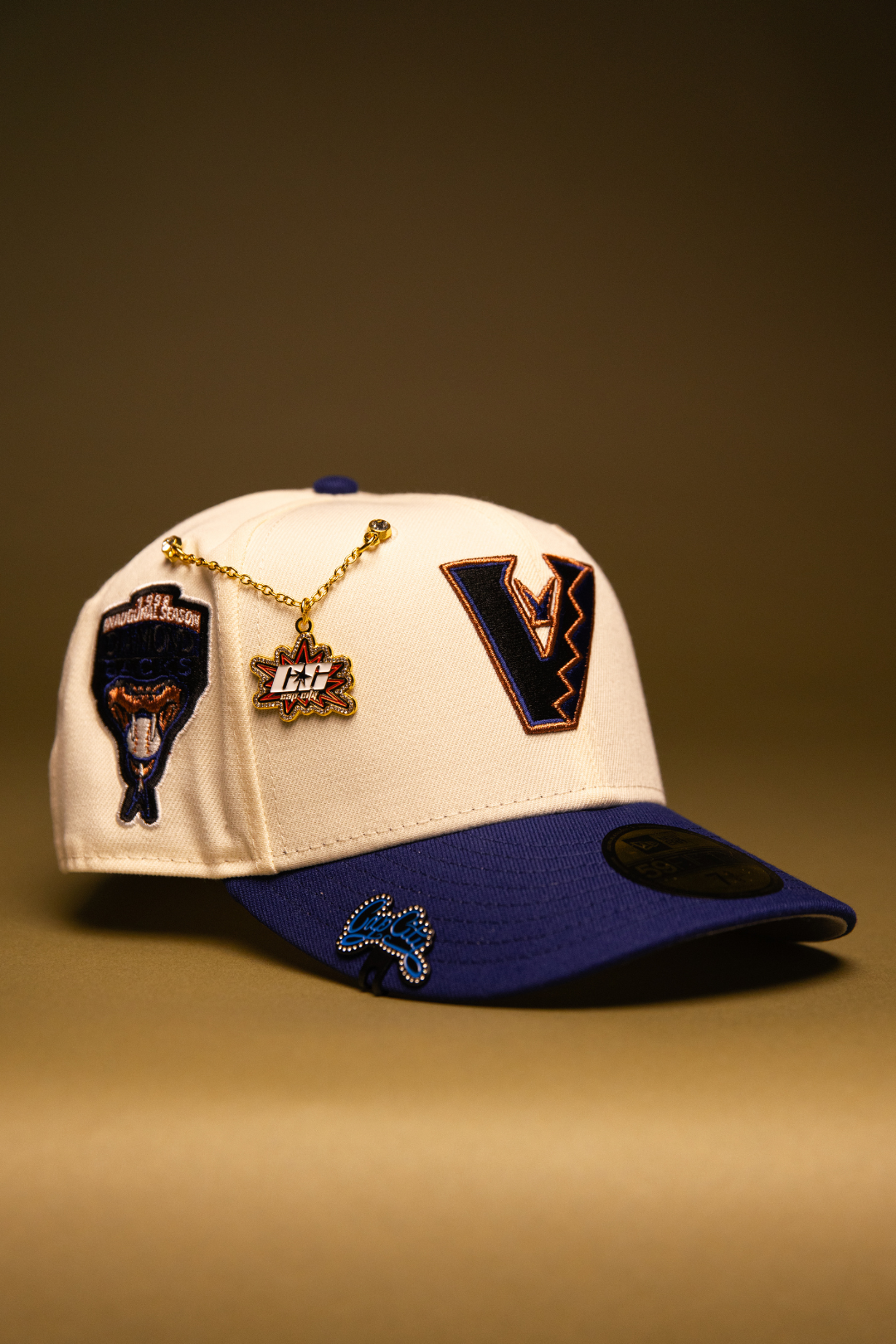 NEW ERA EXCLUSIVE 59FIFTY CHROME/BLUE UPSIDE DOWN ARIZONA DIAMONDBACKS W/ 1998 INAUGURAL SESON SIDE PATCH
