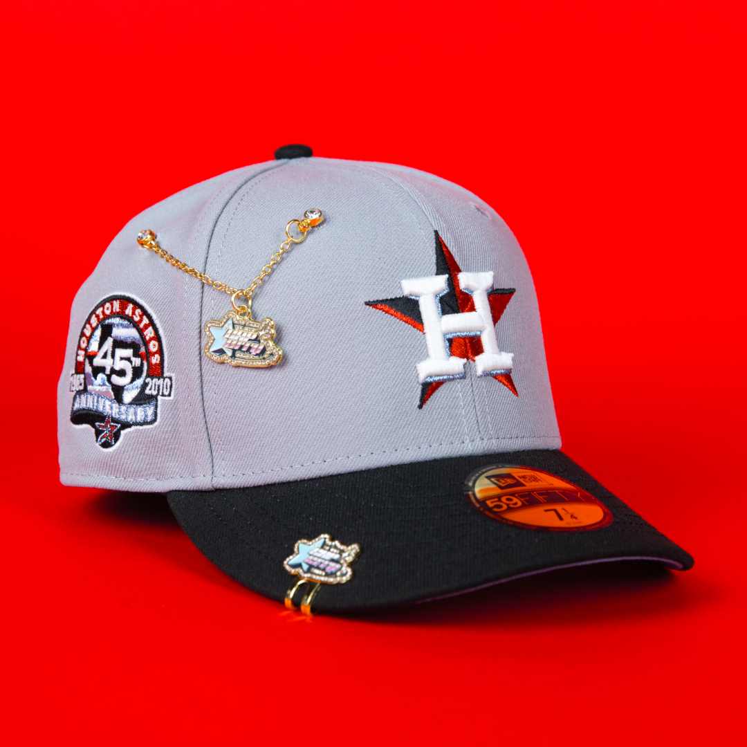 NEW ERA EXCLUSIVE 59FIFTY GREY/ BLACK HOUSTON ASTROS W/ 45TH ANNIVERSARY SIDE PATCH