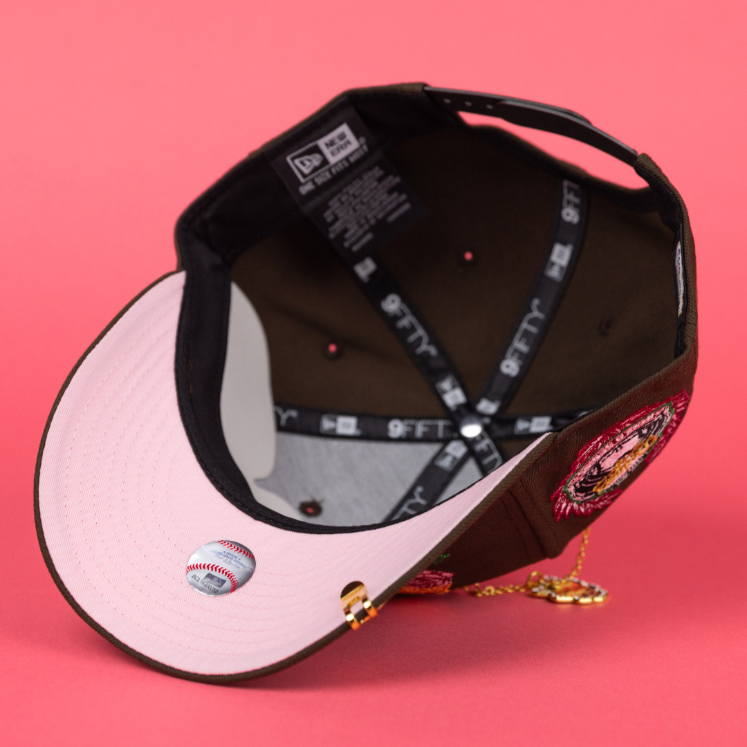 NEW ERA EXCLUSIVE 9FIFTY BROWN LOS ANGELES DODGERS SNAPBACK W/ PINK ROSES + WORLD SERIES SIDE PATCH